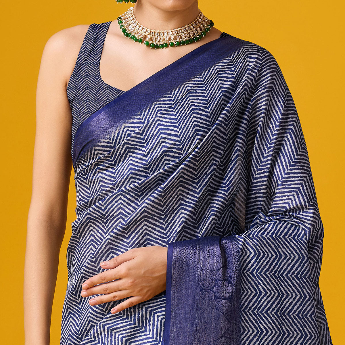 Blue Digital Printed Cotton Silk Saree With Border