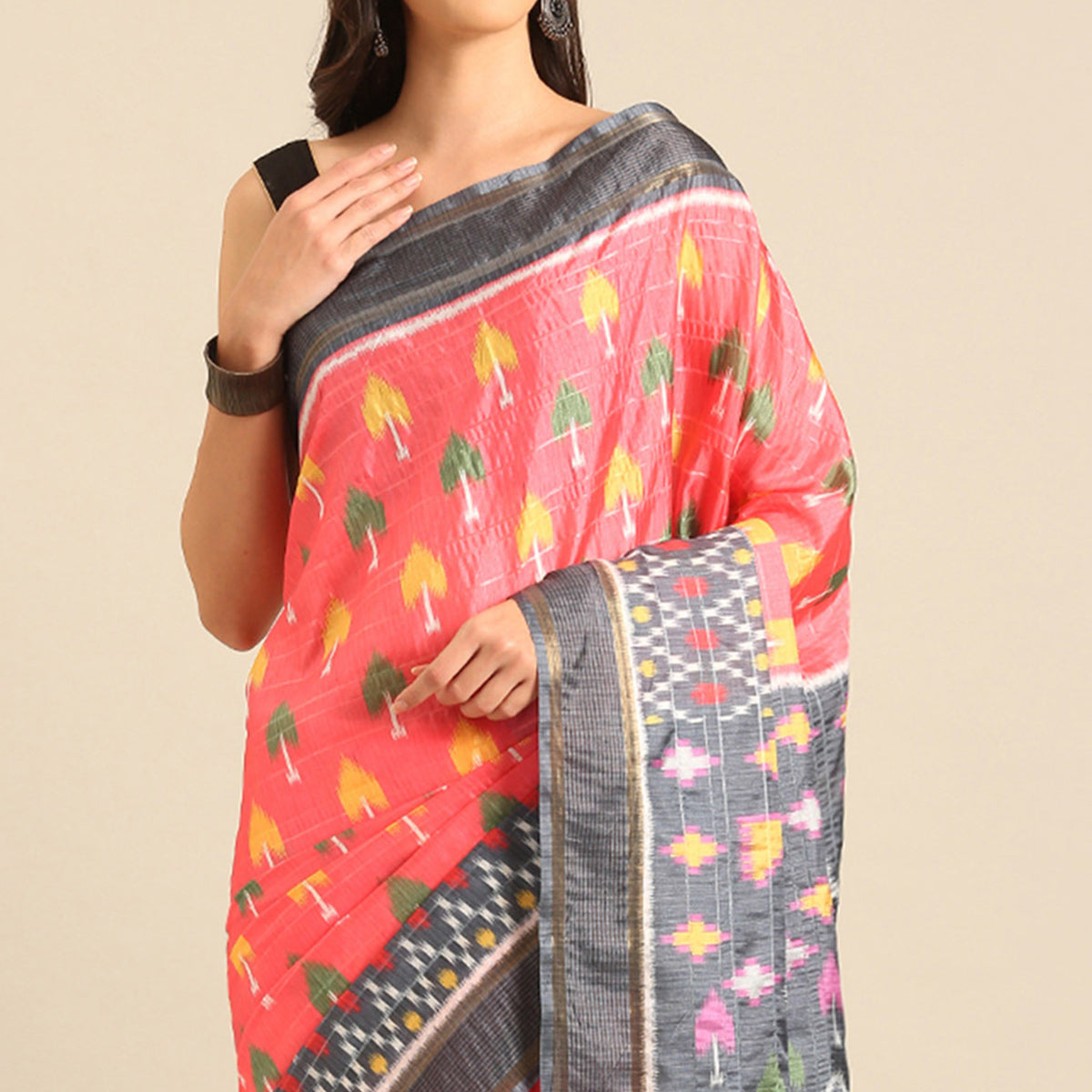 Pink Digital Patola Print Cotton Blend Saree