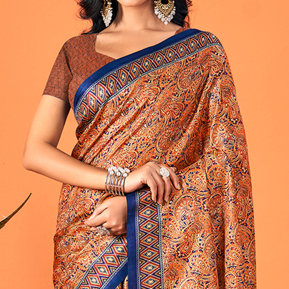 Multicolor Printed Pashmina Saree