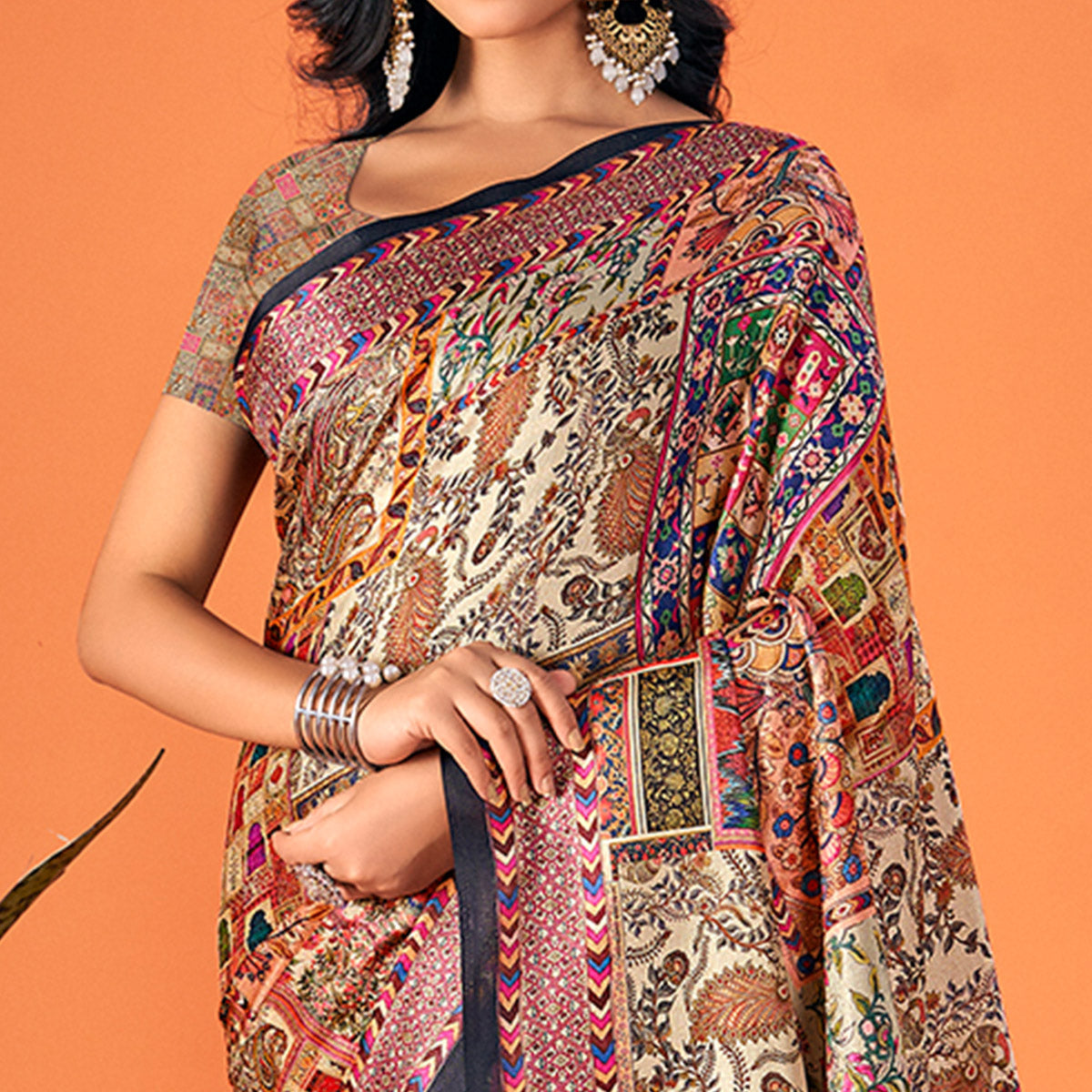 Multicolor Printed Pashmina Saree