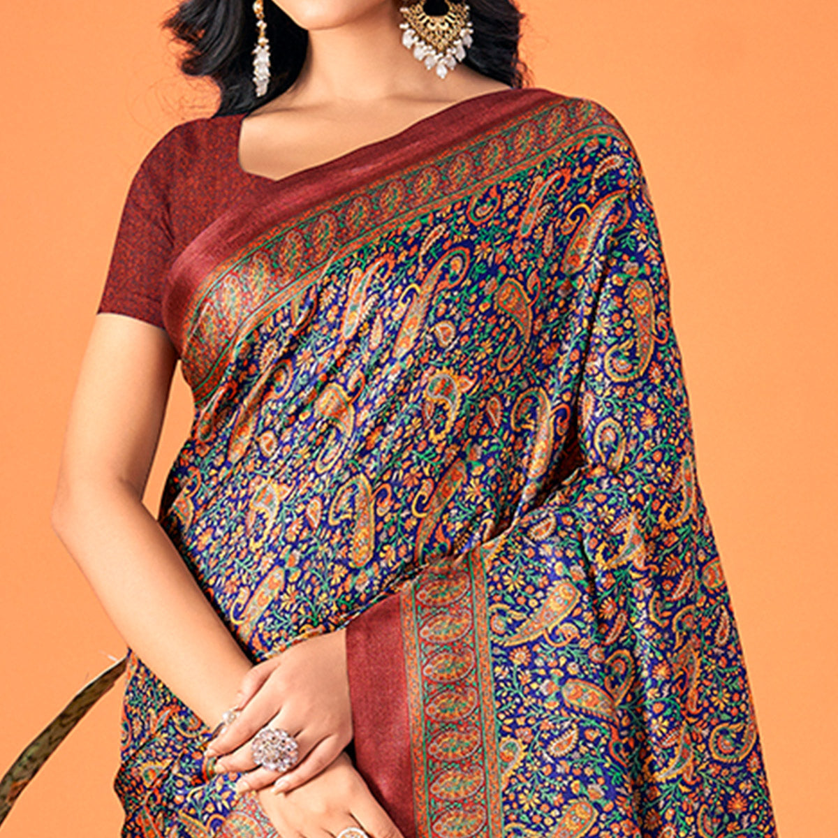 Multicolor Printed Pashmina Saree