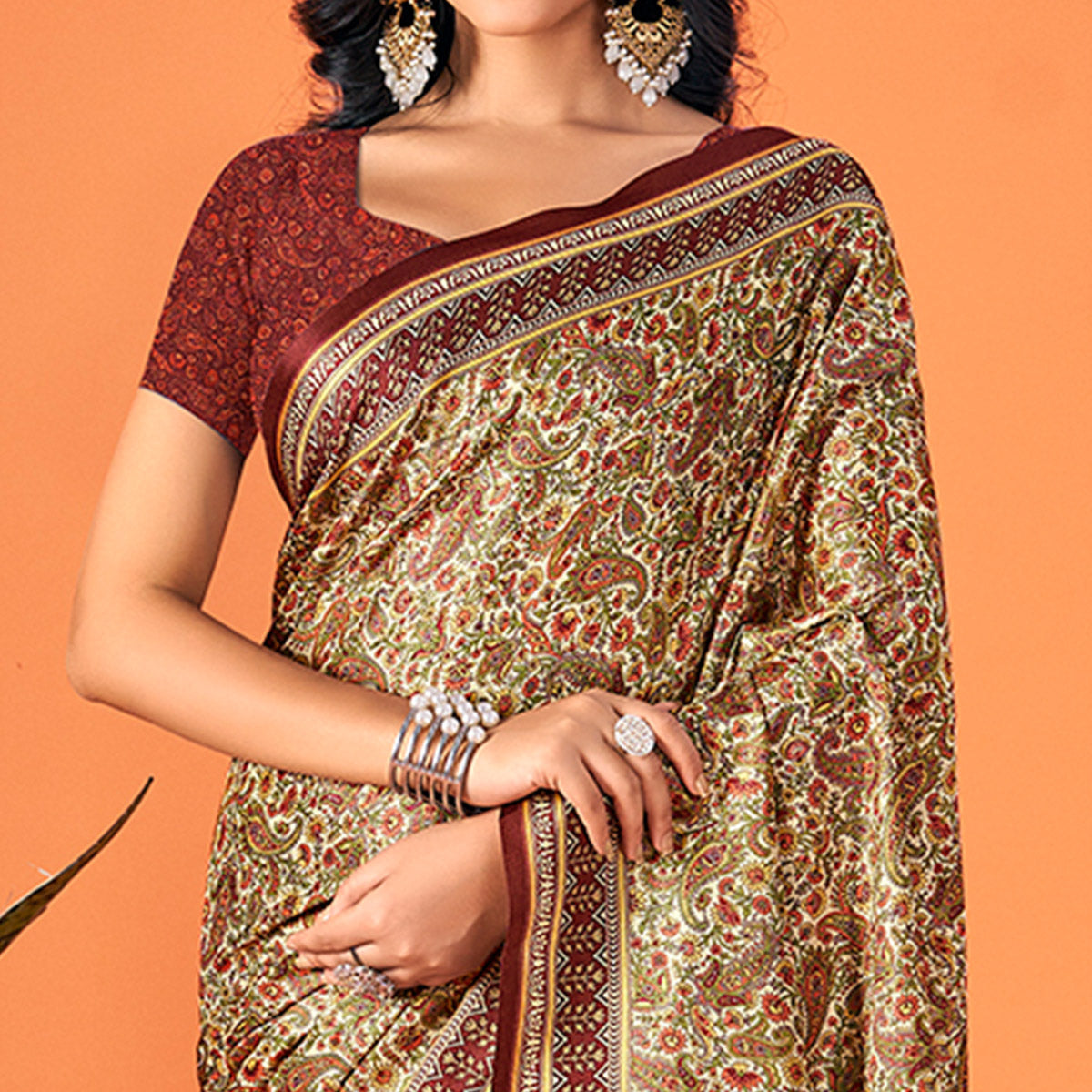 Multicolor Printed Pashmina Saree