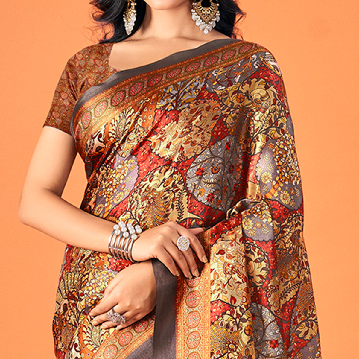 Multicolor Printed Pashmina Saree