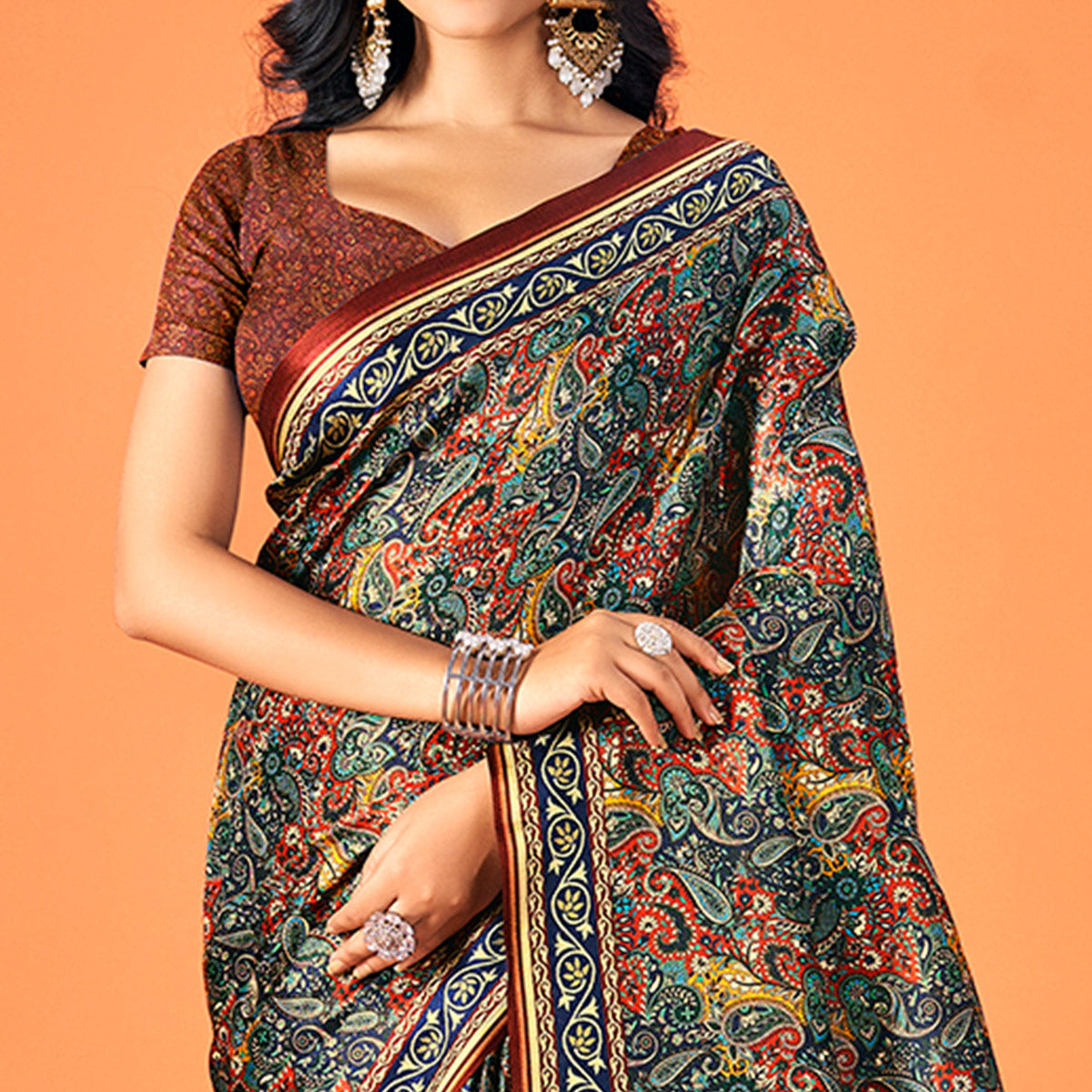 Multicolor Printed Pashmina Saree