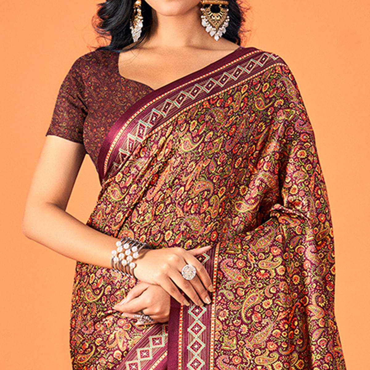 Multicolor Printed Pashmina Saree