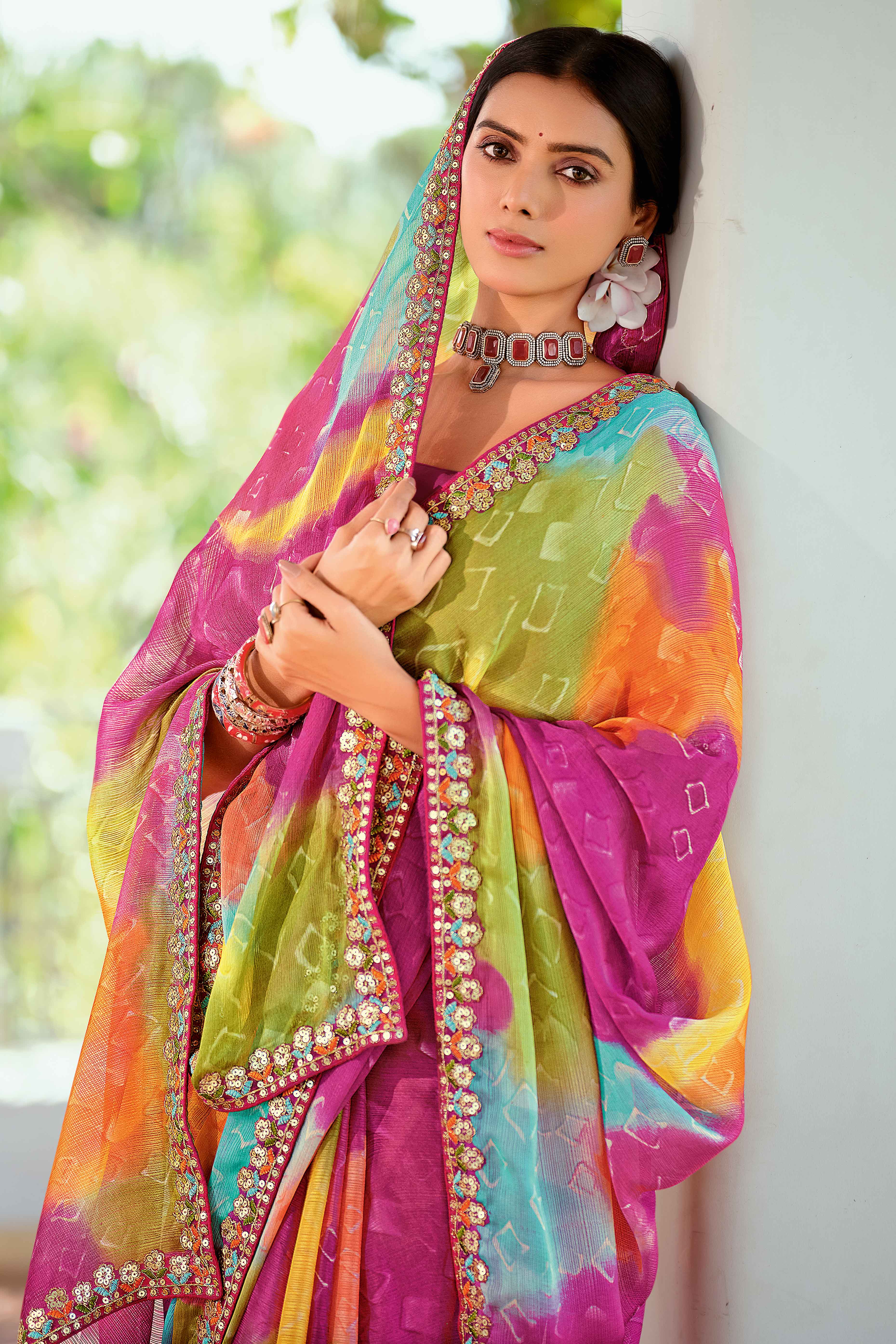 Festive Pink Georgette Saree with Dazzling Sequin Work Border