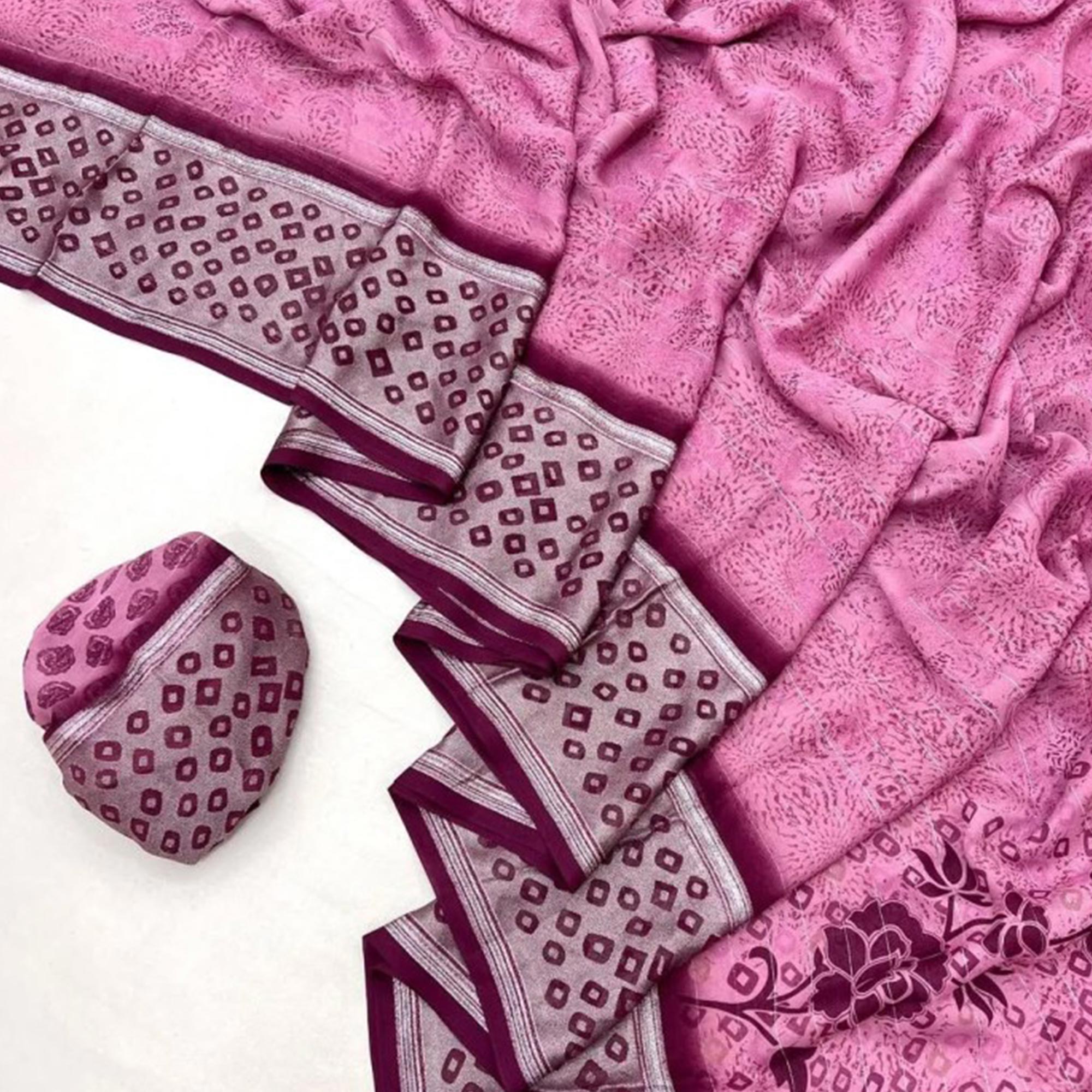 Pink Floral Printed Chiffon Saree