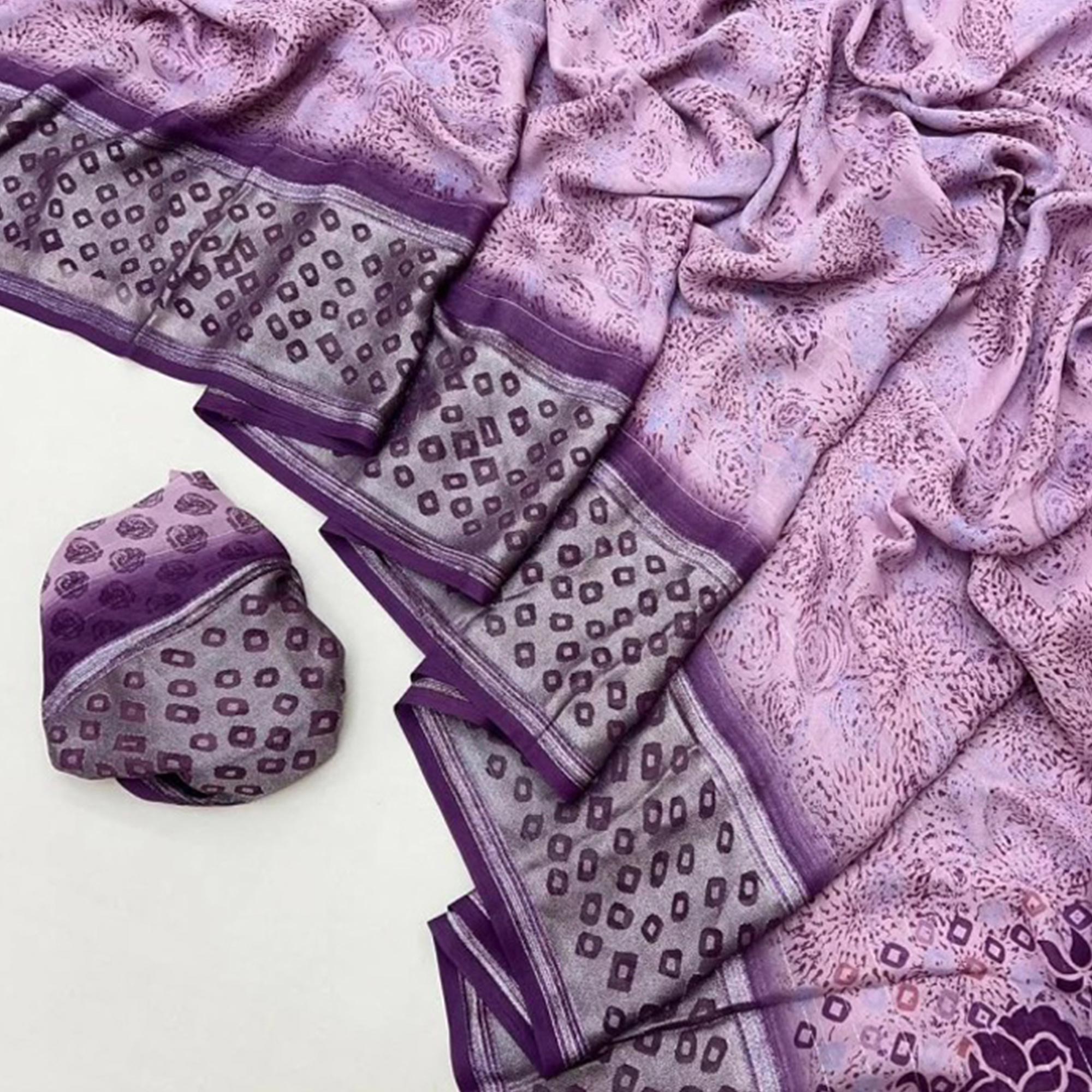 Purple Floral Printed Chiffon Saree