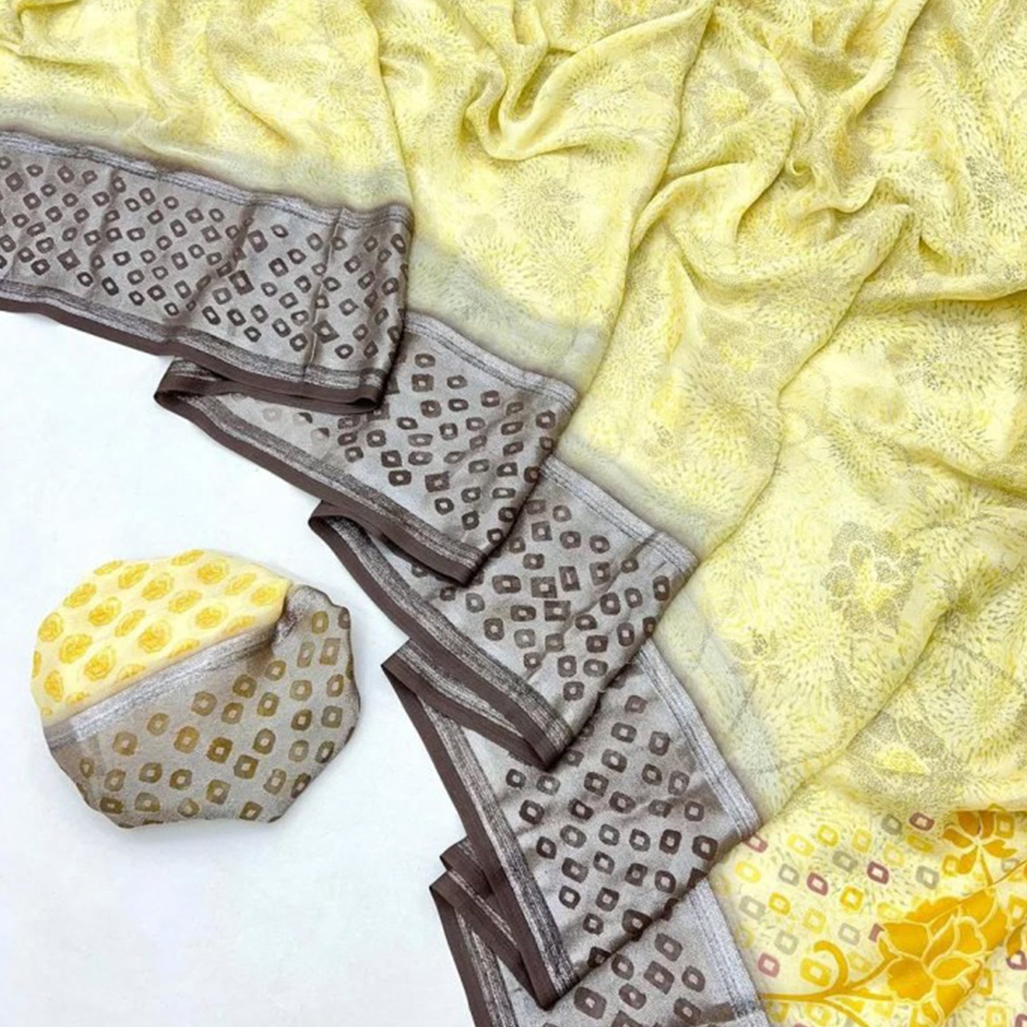 Yellow Floral Printed Chiffon Saree