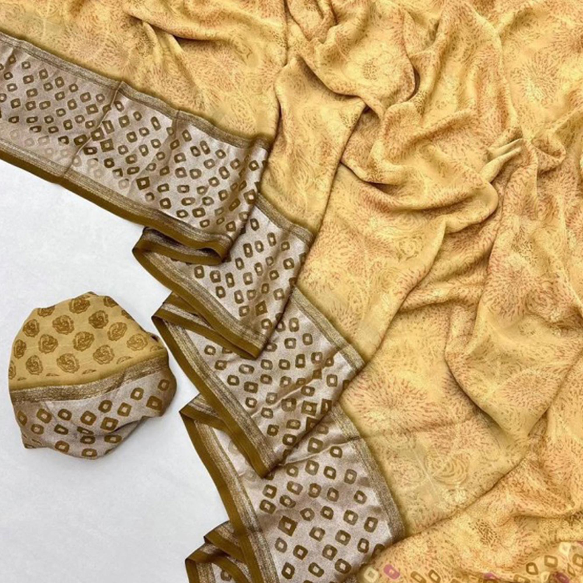 Beige Floral Printed Chiffon Saree