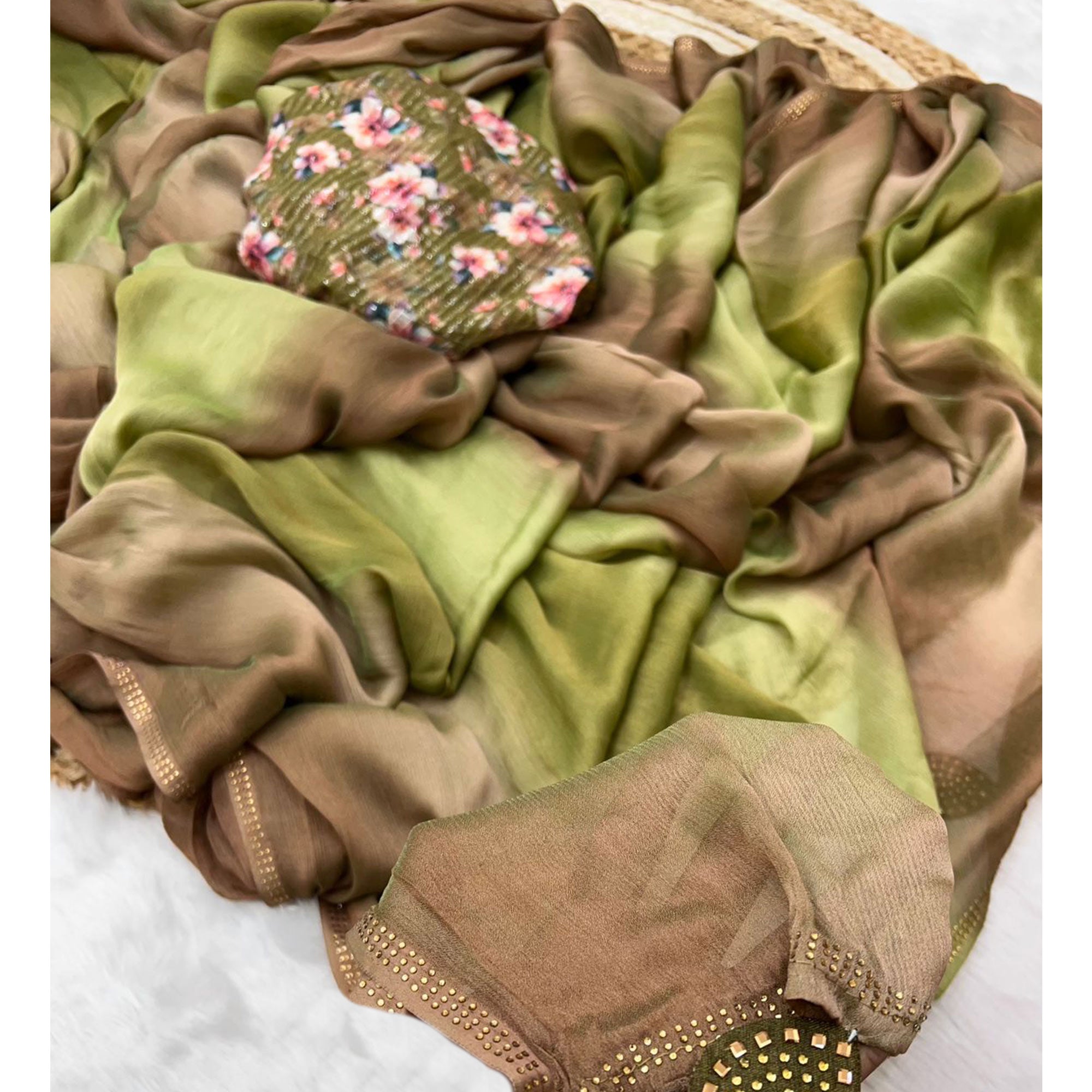 Multicolor Ombre Printed Chiffon Saree