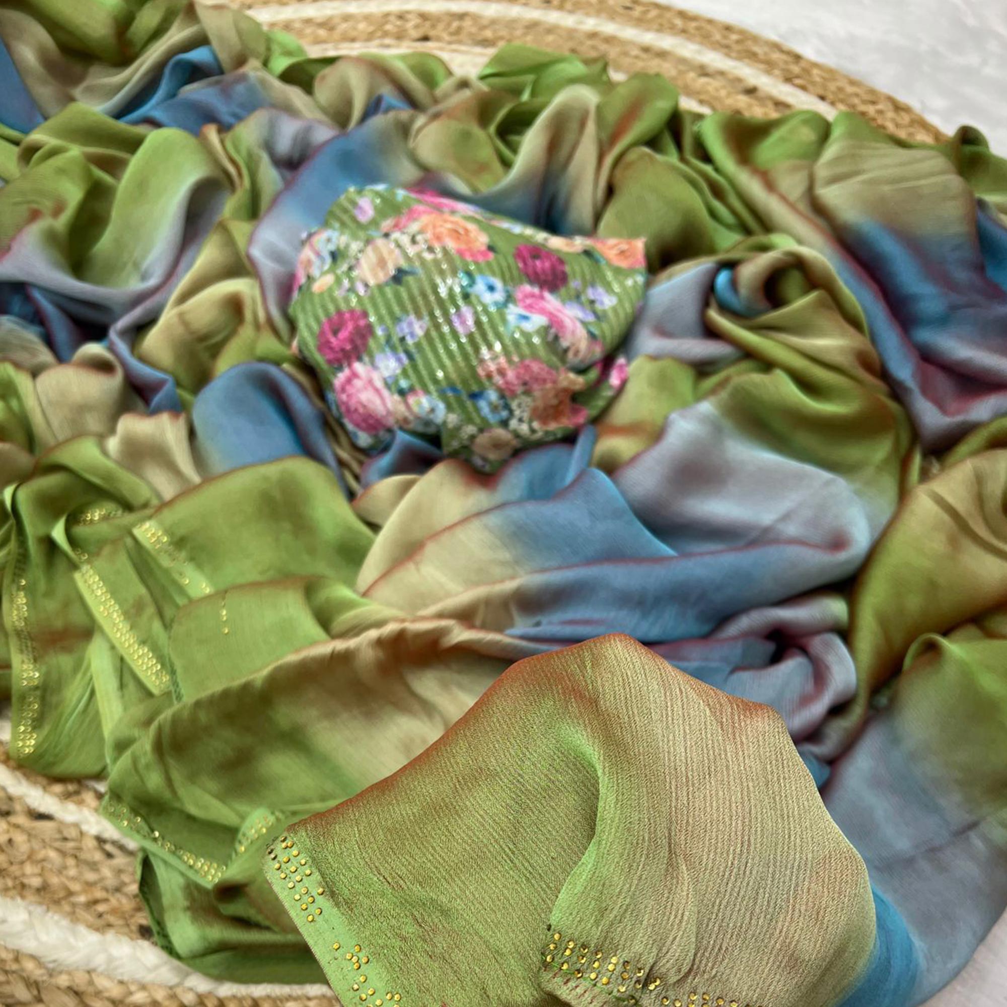 Multicolor Ombre Printed Chiffon Saree