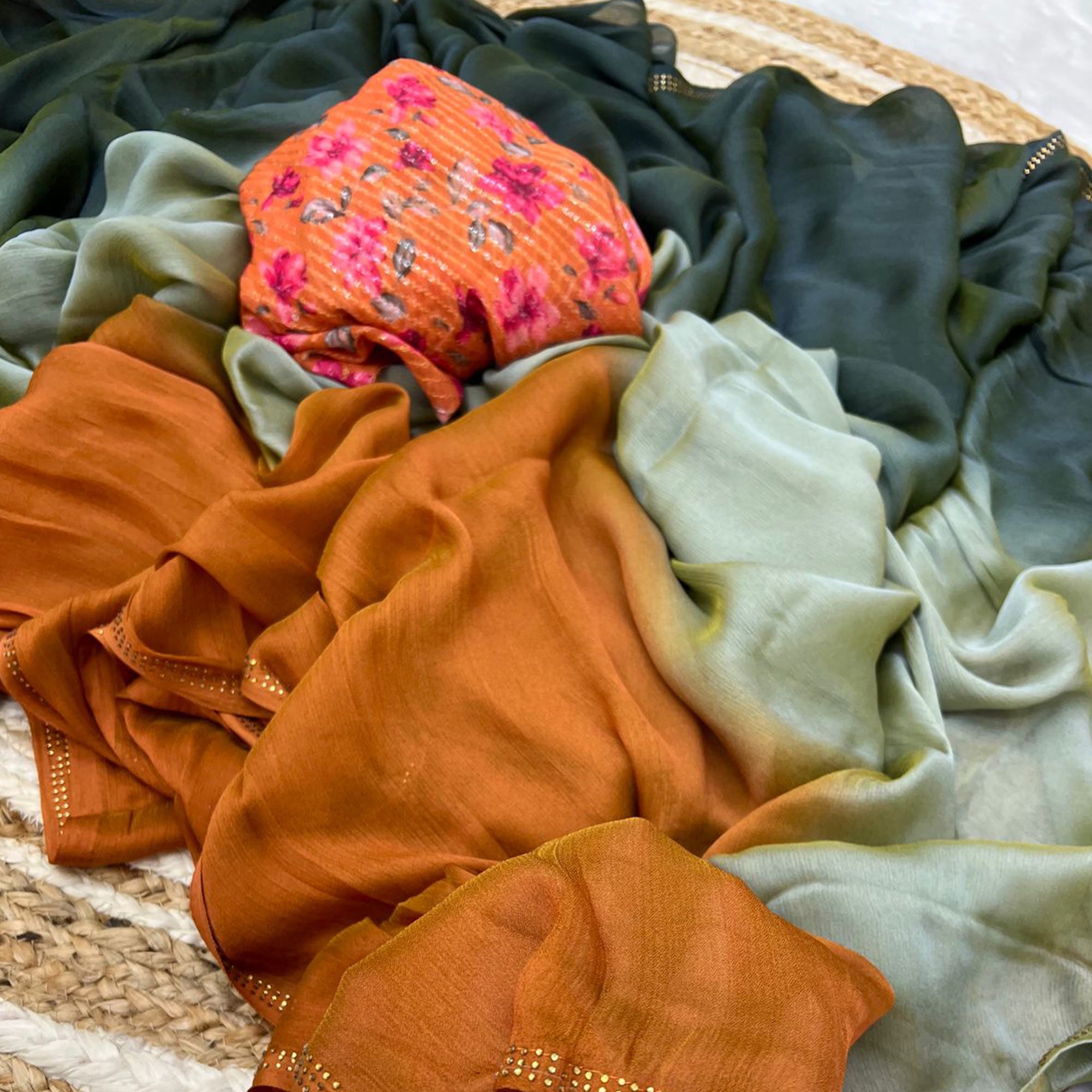 Multicolor Ombre Printed Chiffon Saree