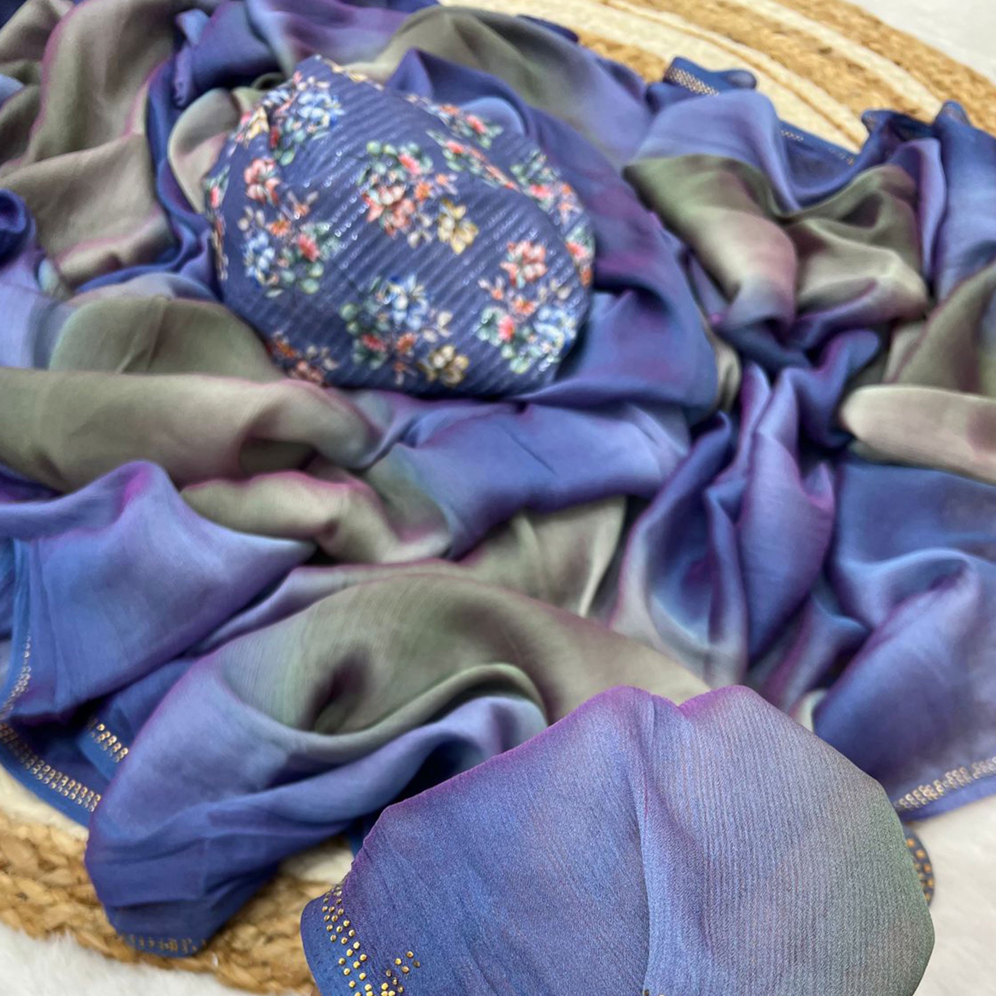 Multicolor Ombre Printed Chiffon Saree