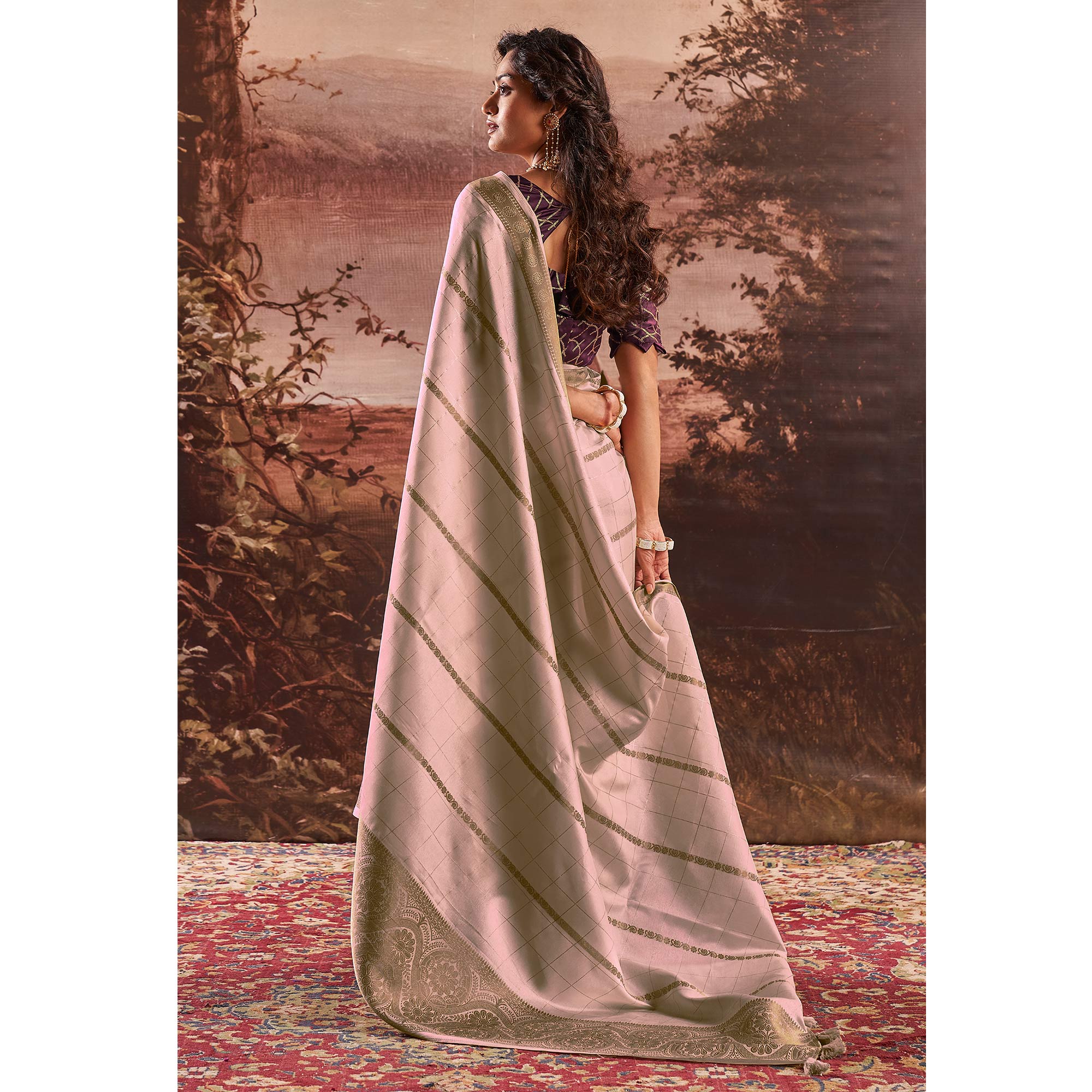 Beige Woven Cotton Silk Saree