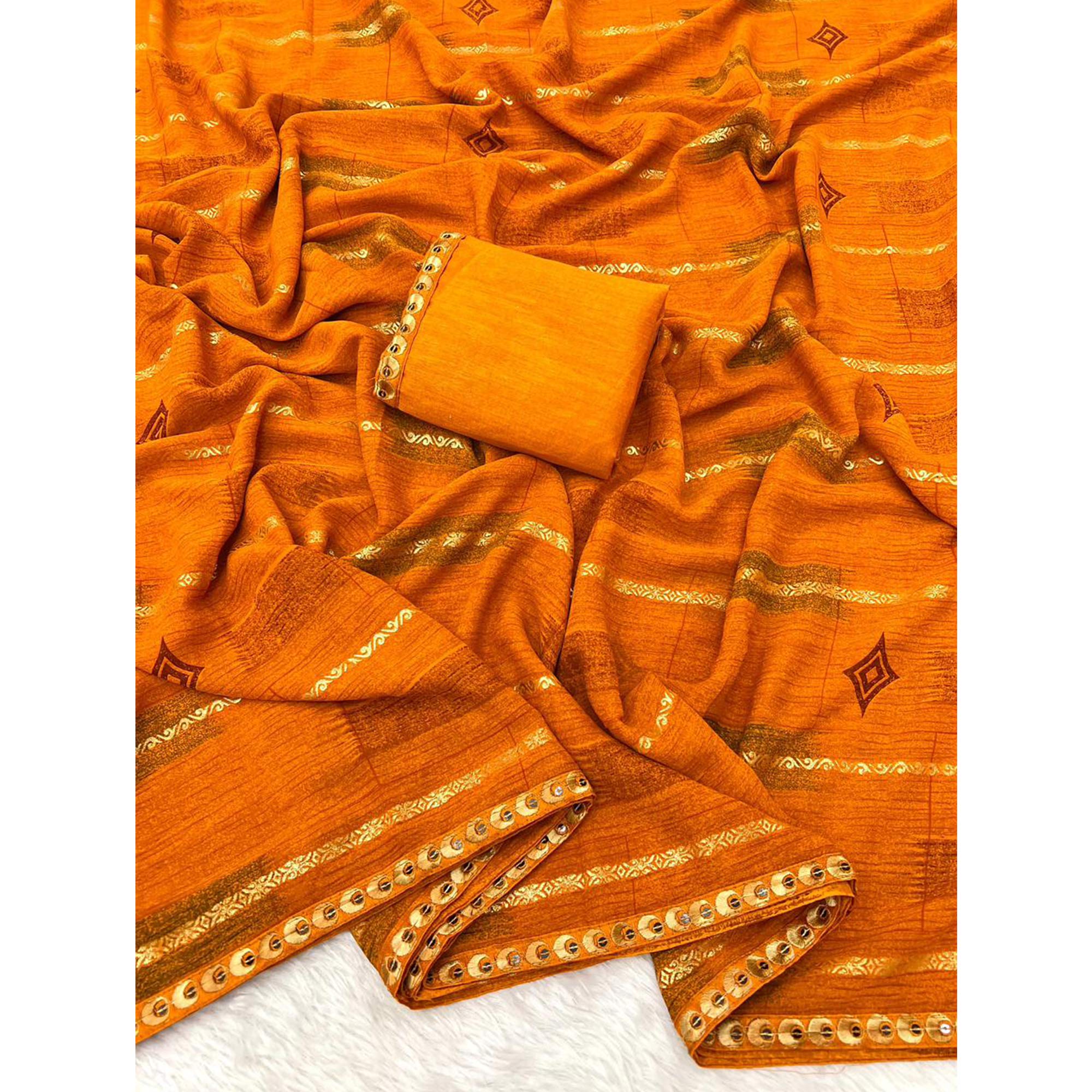 Mustard Yellow Soft Crush Georgette Printed Saree