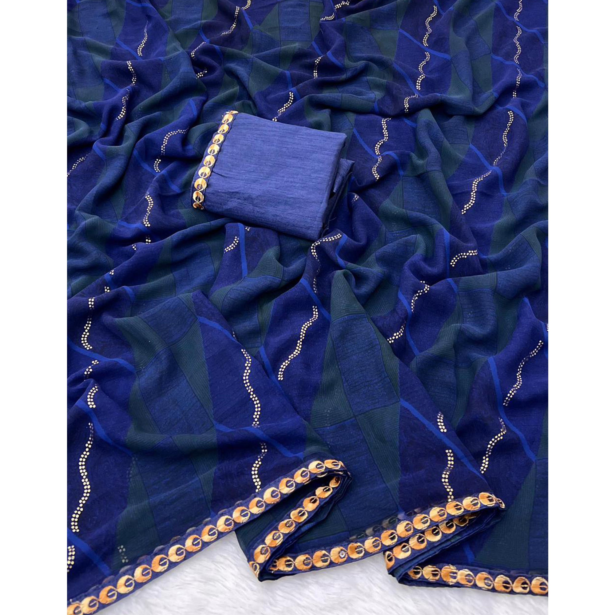 Blue Soft Crush Georgette Printed Saree