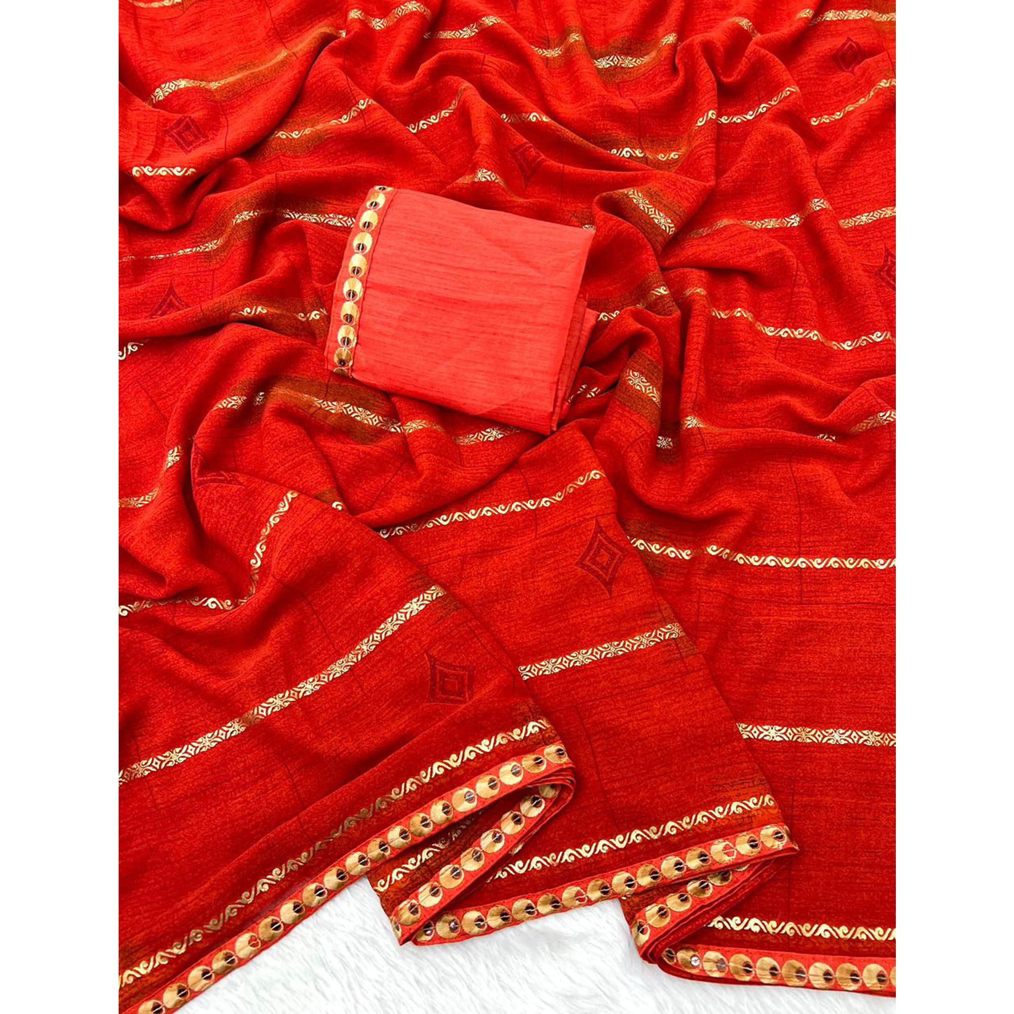 Red Soft Crush Georgette Printed Saree