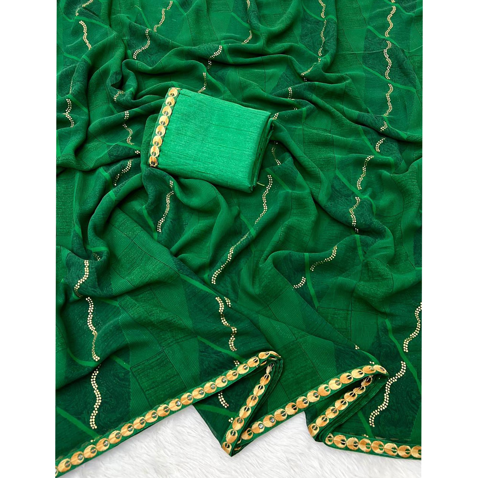 Green Soft Crush Georgette Printed Saree