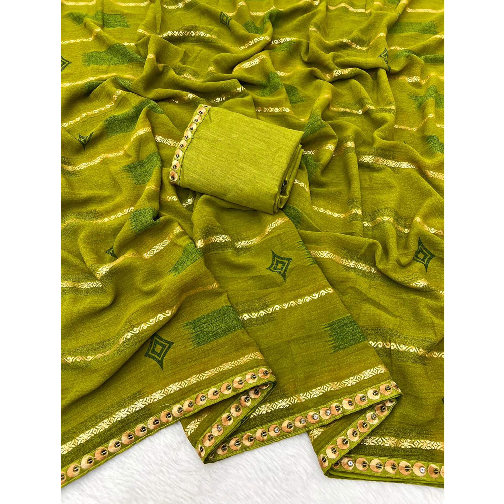 Light Green Soft Crush Georgette Printed Saree