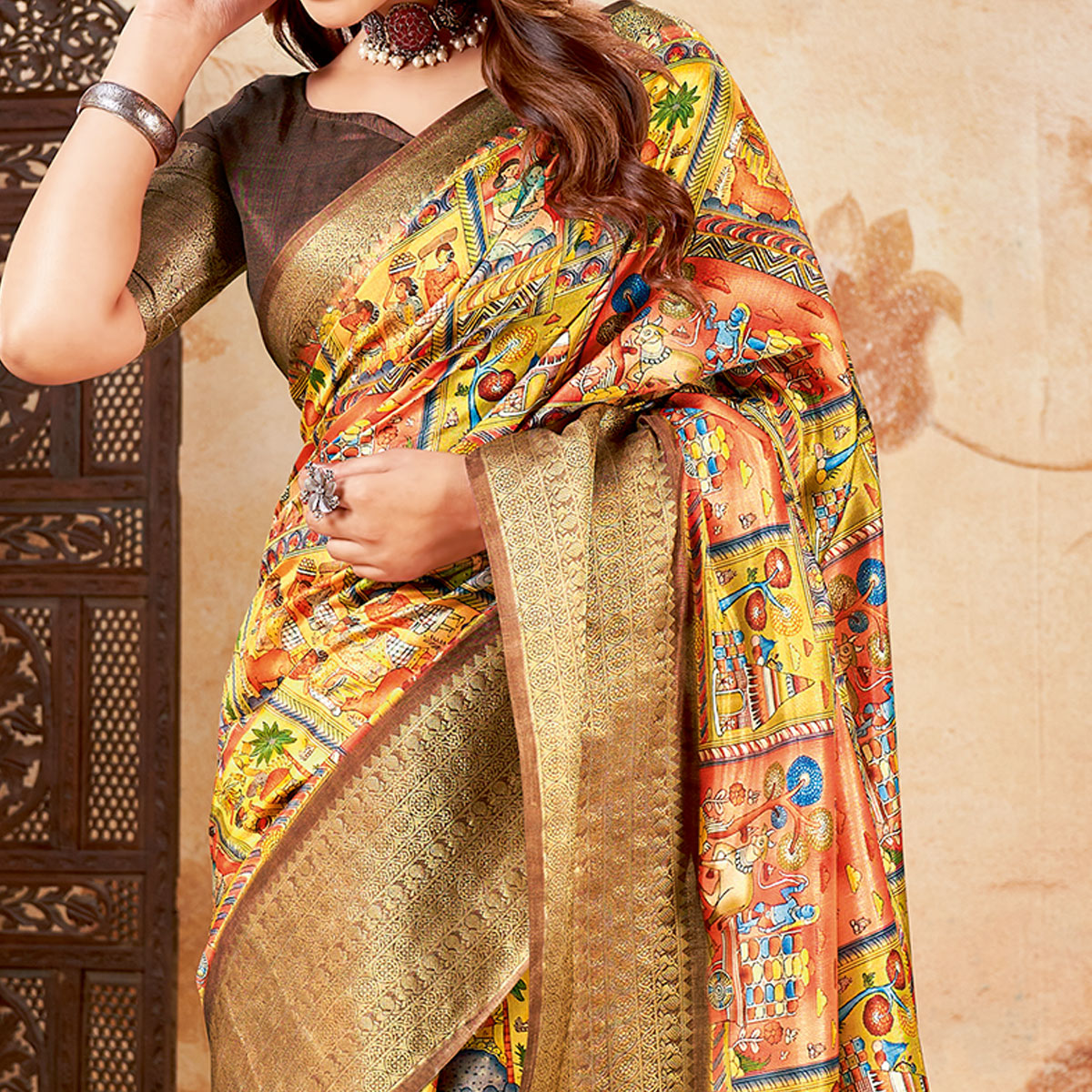 Multicolor Printed Cotton Silk Saree With Jacquard Border