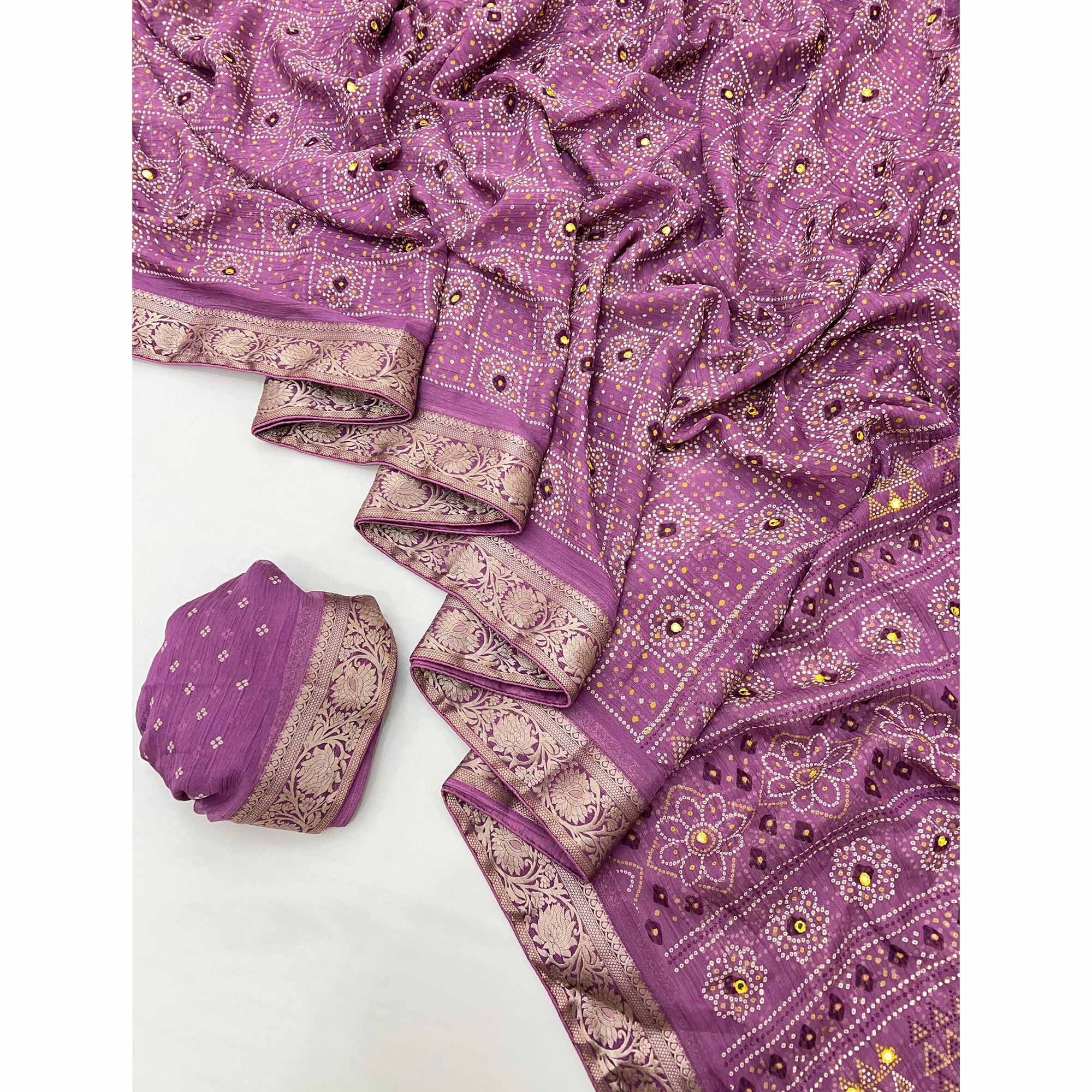 Purple Bandhani Printed Chiffon Saree