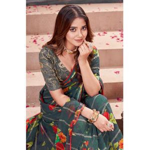 Grey Floral Foil Printed Georgette Saree
