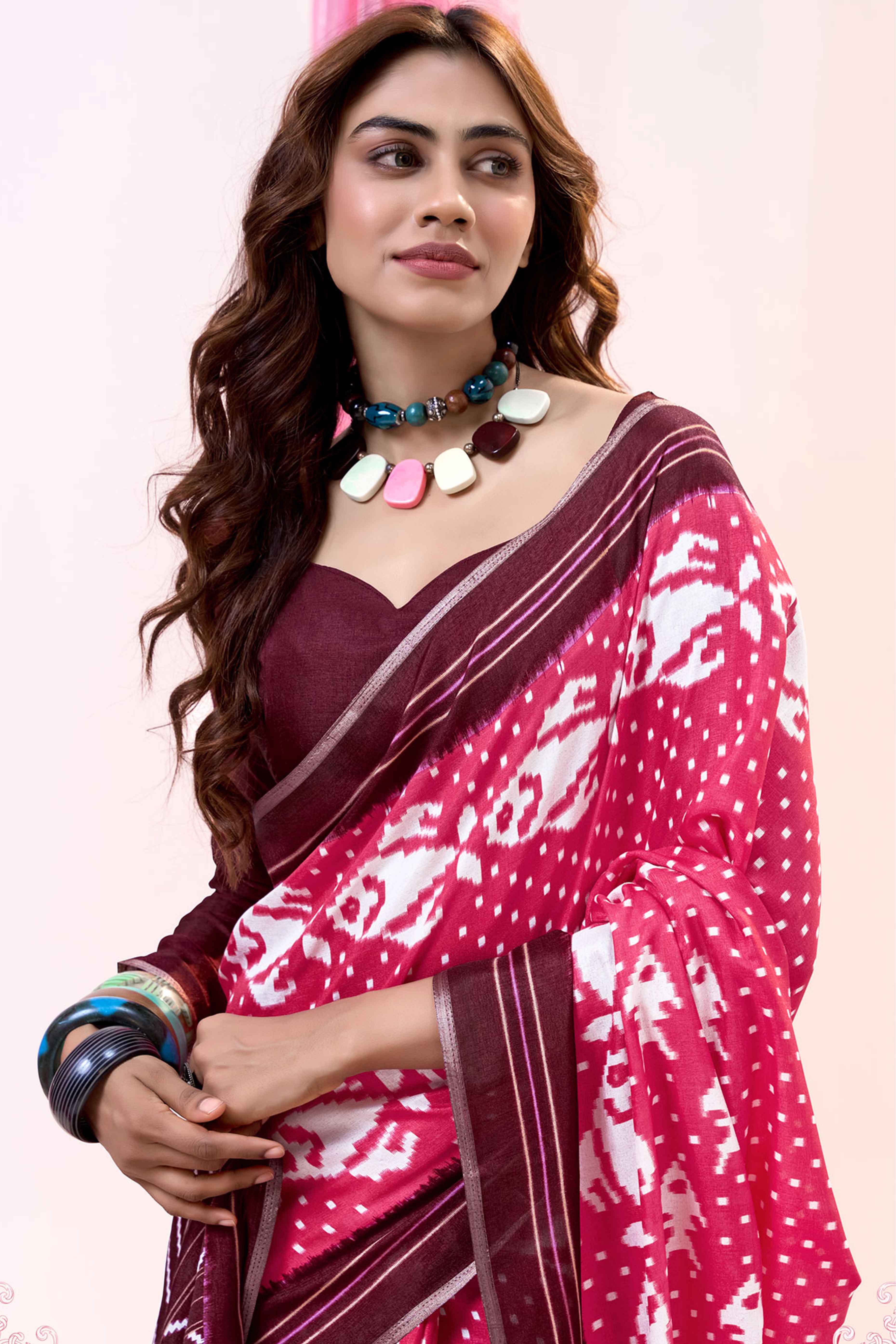 Pink Mill Printed Tussar Silk Saree