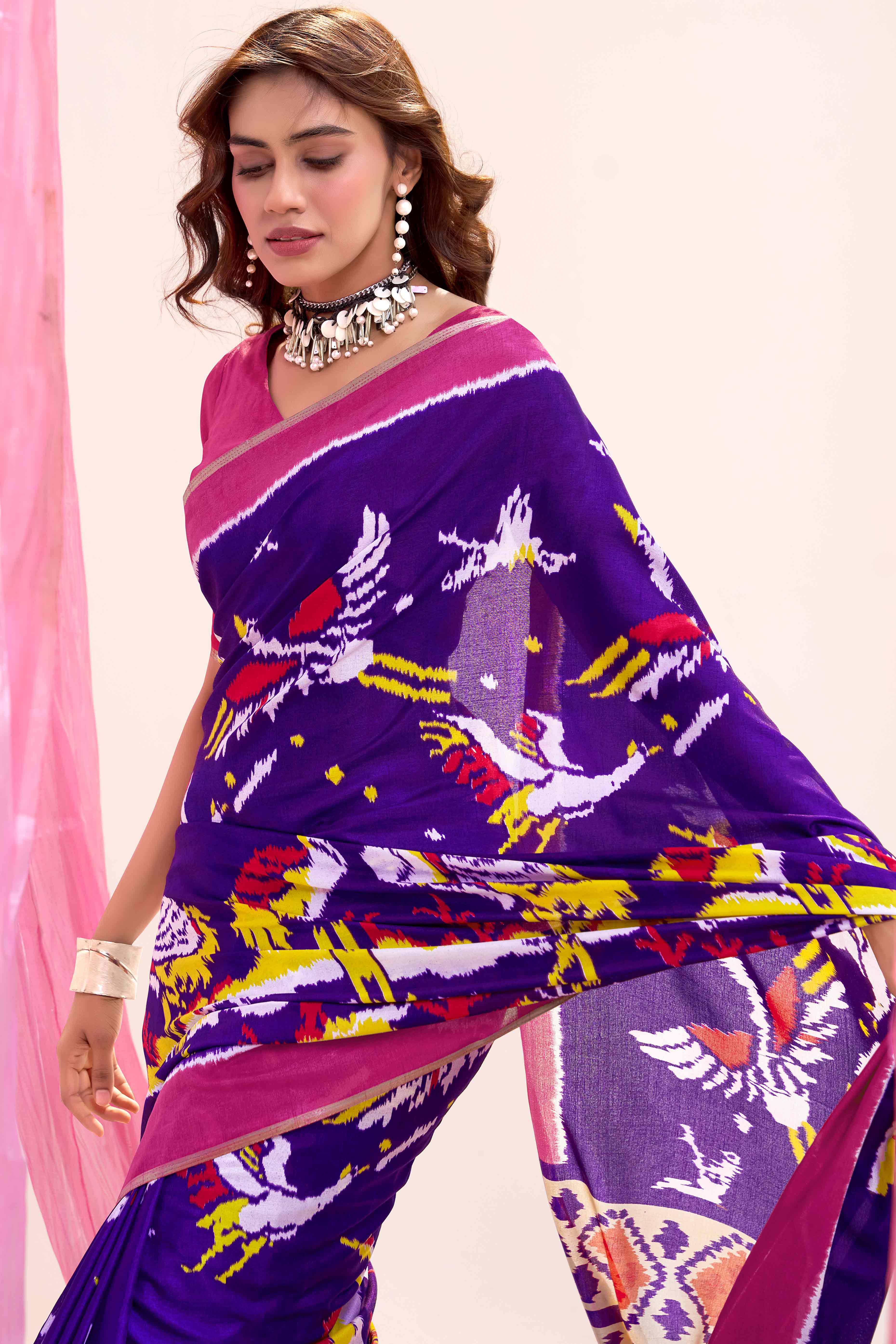 Purple Mill Printed Tussar Silk Saree