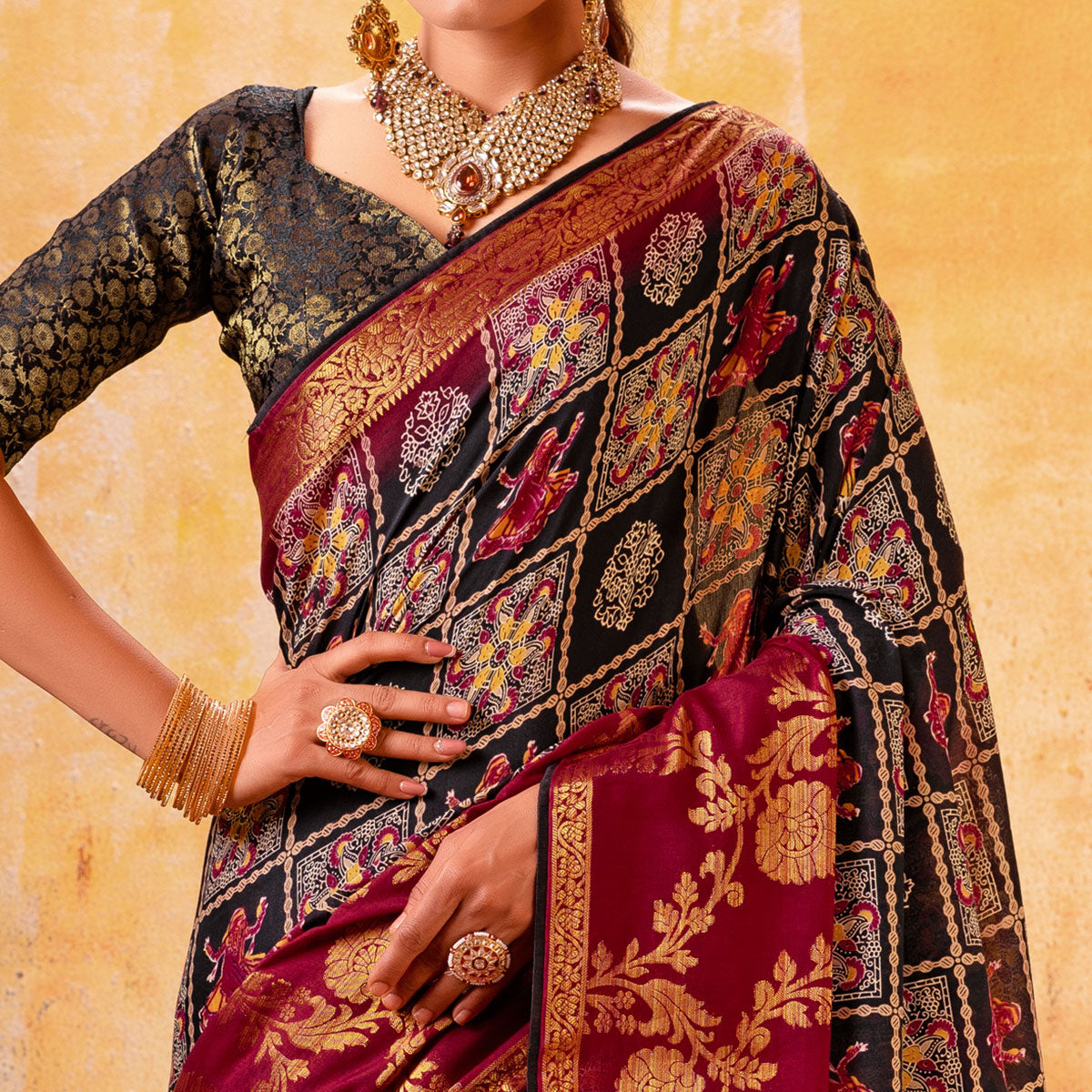 Black Patola Printed Jacquard Saree