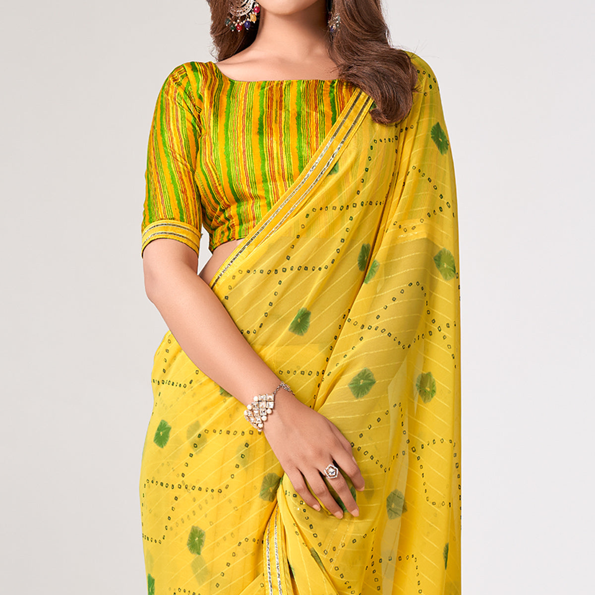 Yellow Printed Georgette Saree With Lace Work