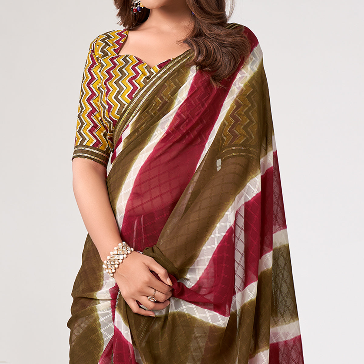 Multicolor Printed Georgette Saree With Lace Work