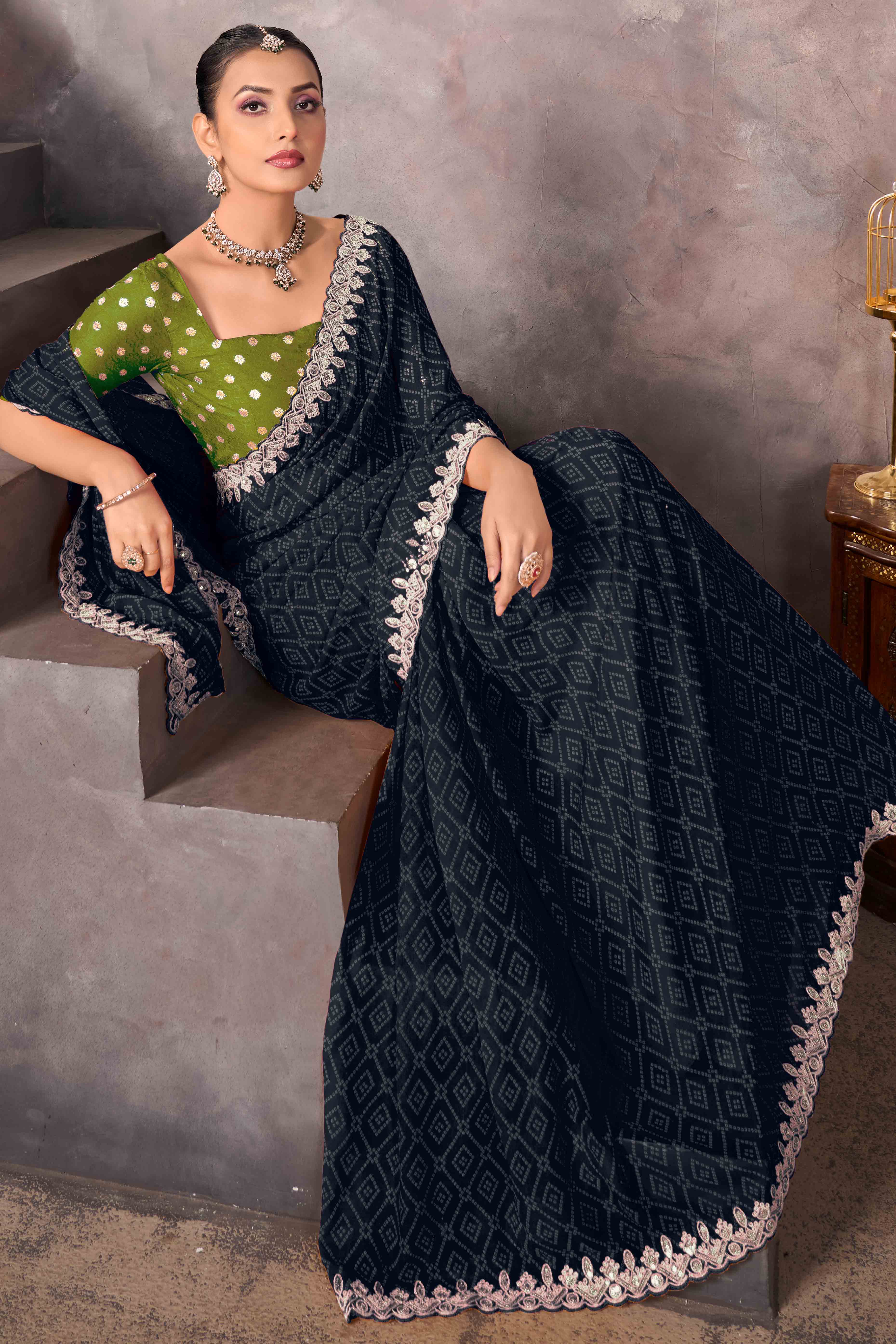 Modern Black Georgette Saree with Timeless Bandhani Prints