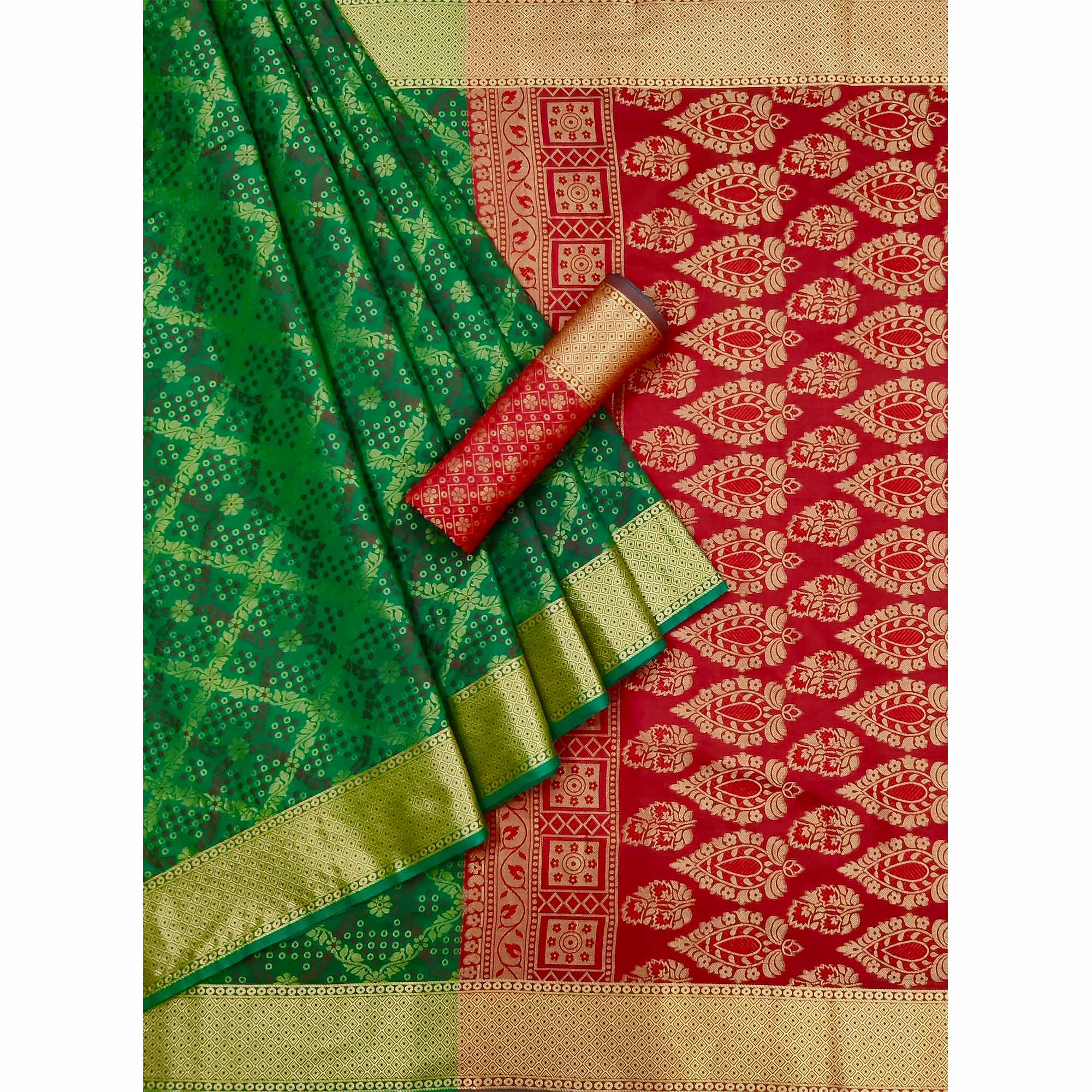 Green Floral Woven Art Silk Saree