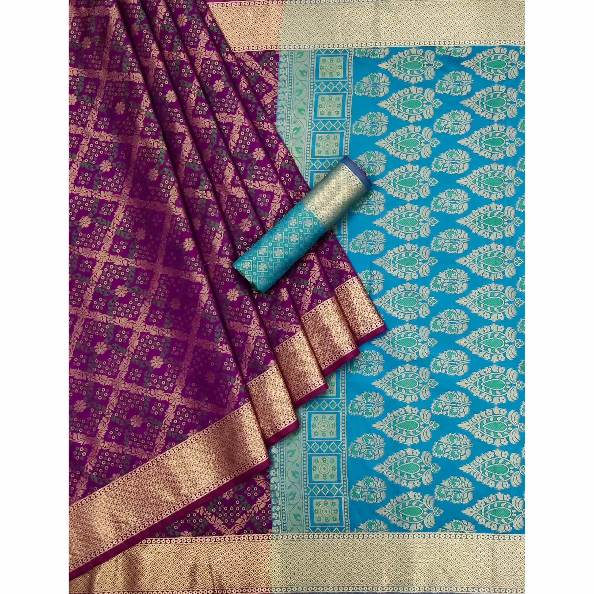 Wine Floral Woven Art Silk Saree