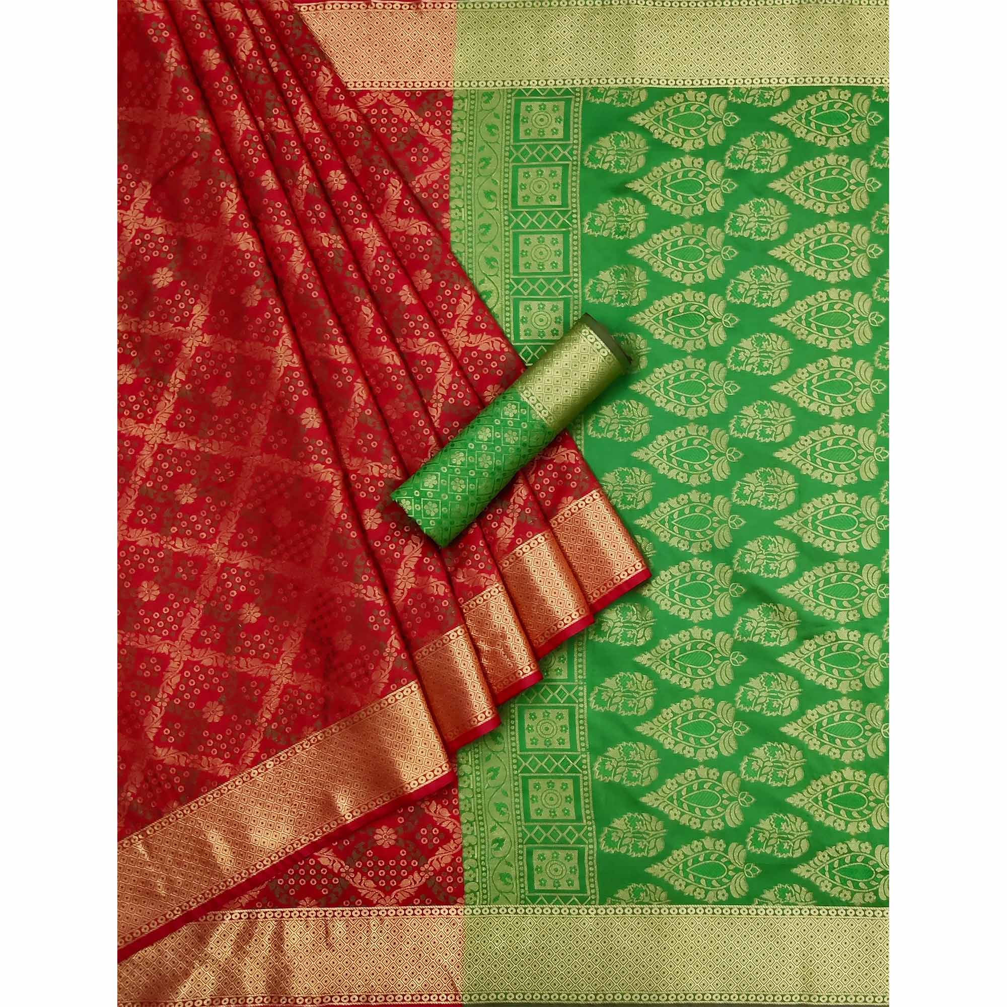 Red Floral Woven Art Silk Saree