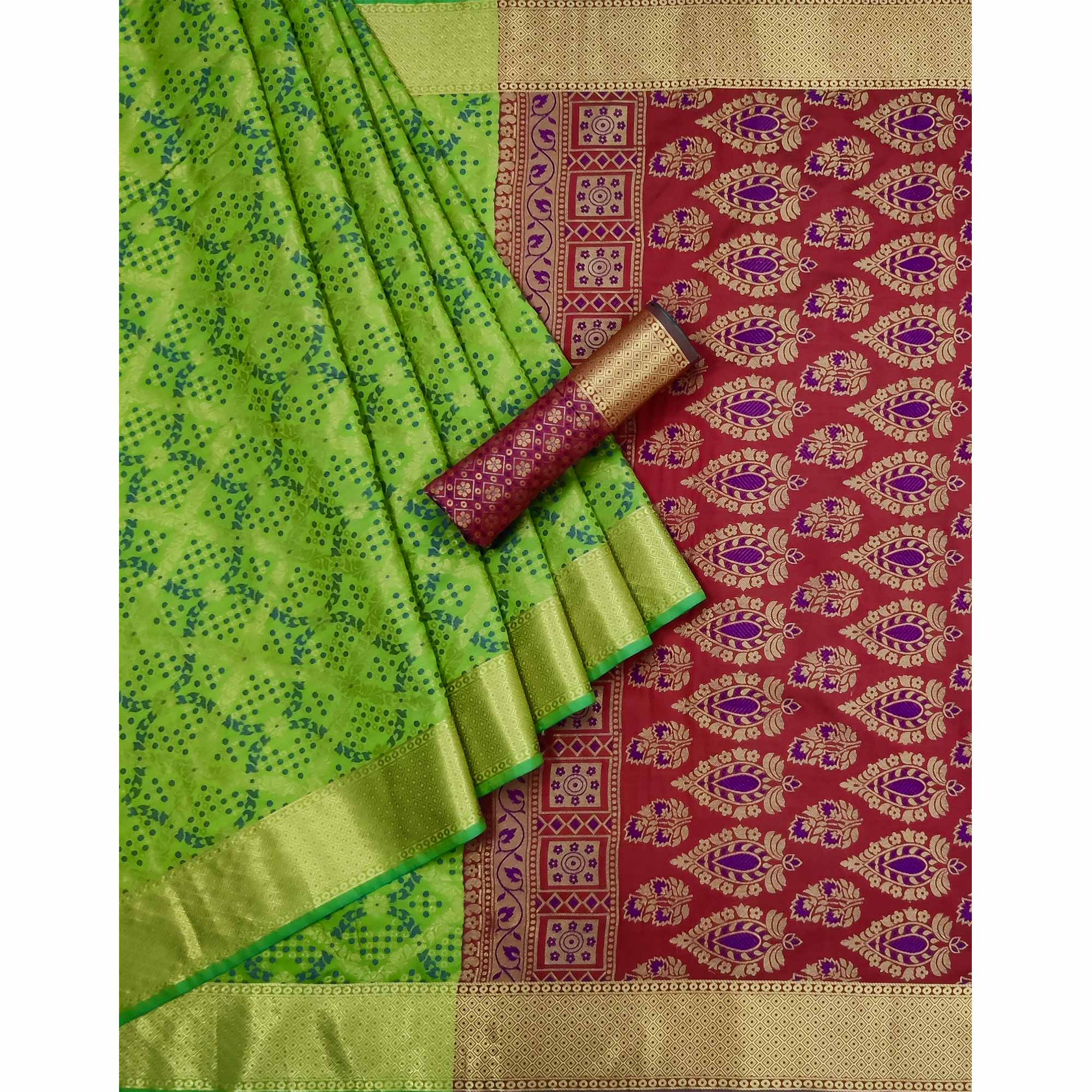 Green Floral Woven Art Silk Saree