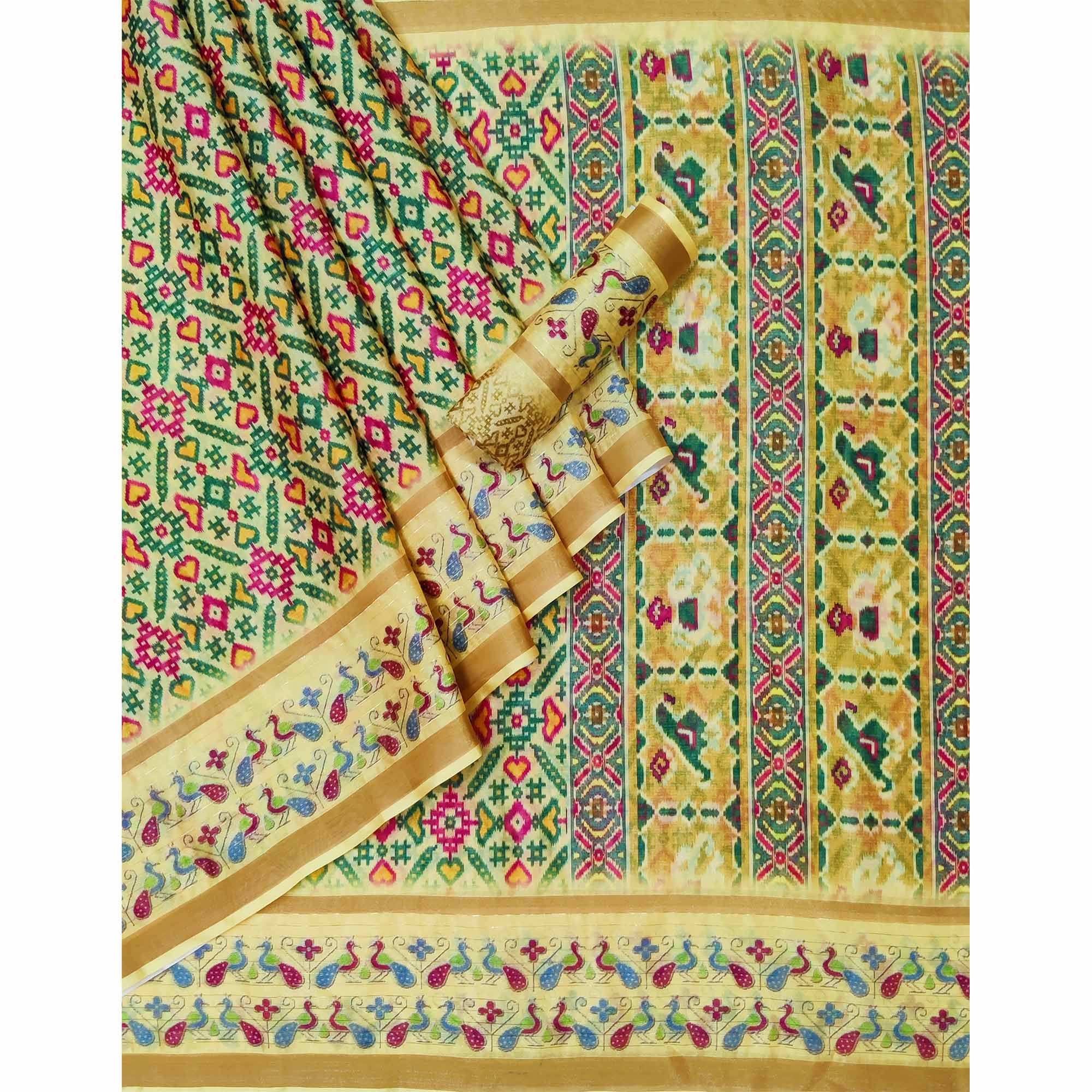 Yellow Digital Printed Cotton Silk Saree