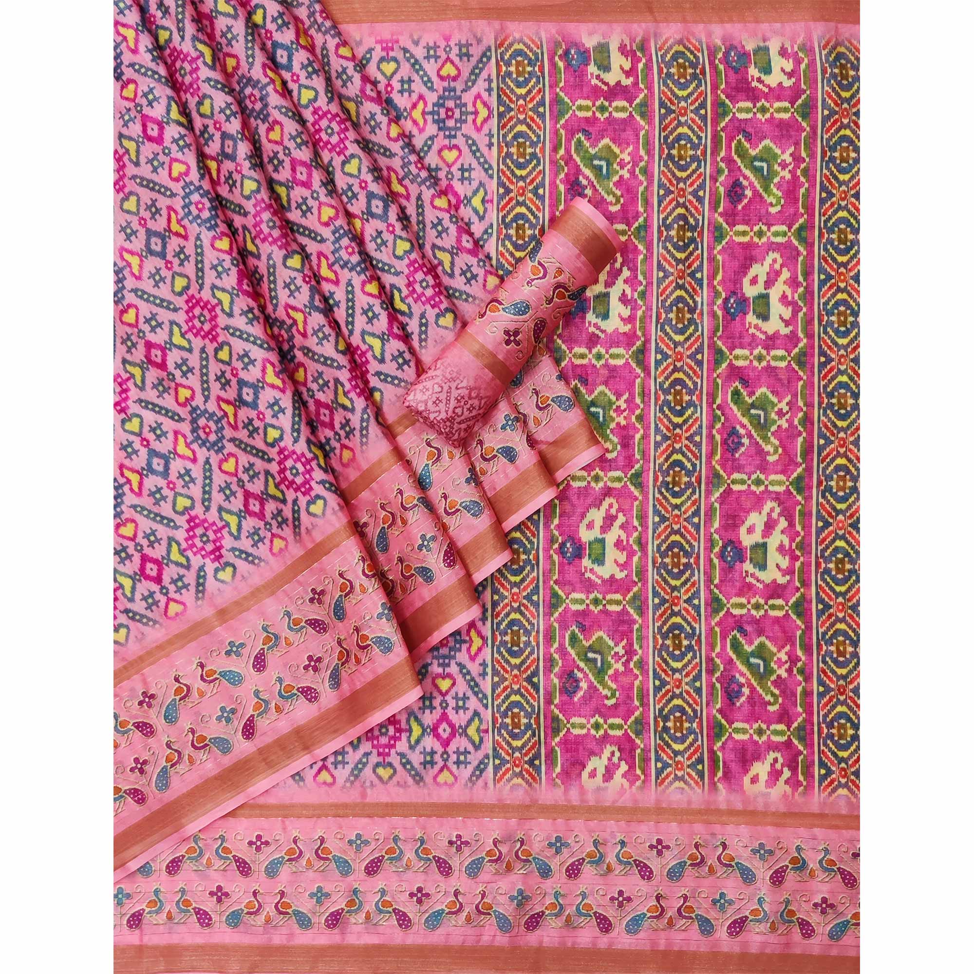 Pink Digital Printed Cotton Silk Saree