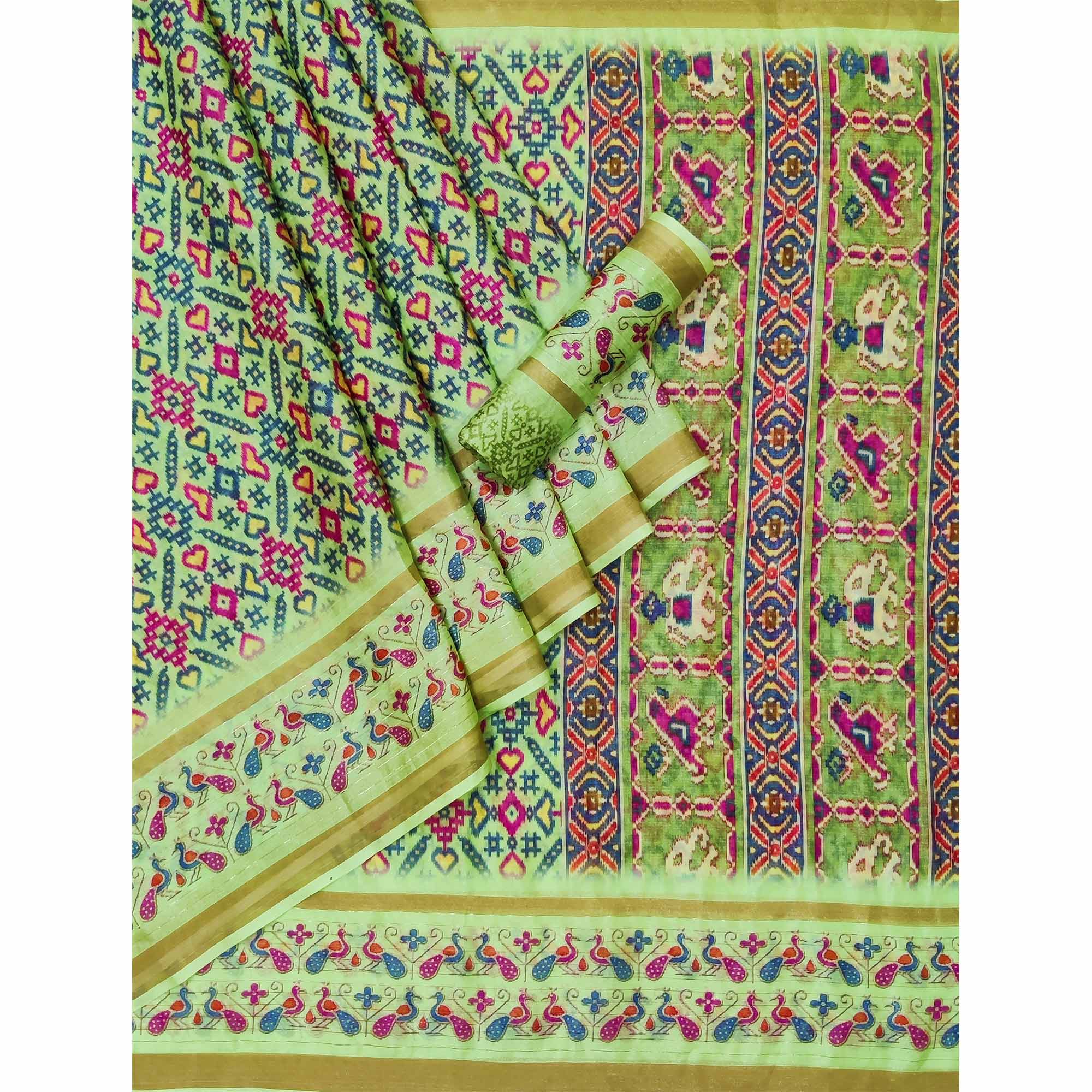 Green Digital Printed Cotton Silk Saree