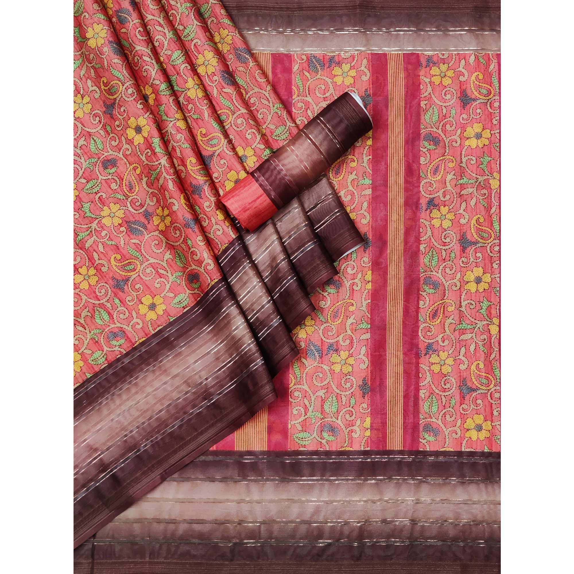 Pink Floral Digital Printed Cotton Silk Saree