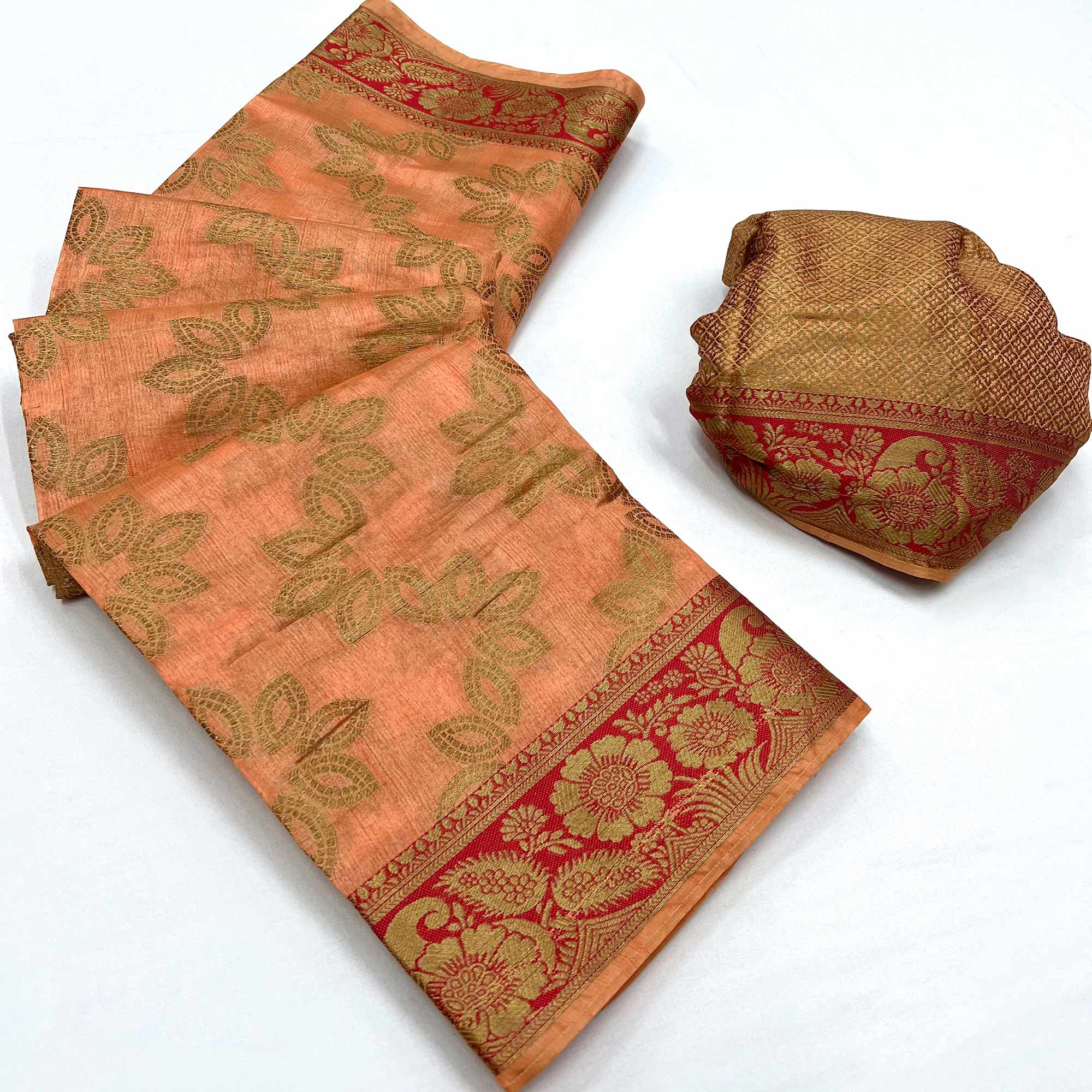 Peach Floral Woven Art Sill Saree