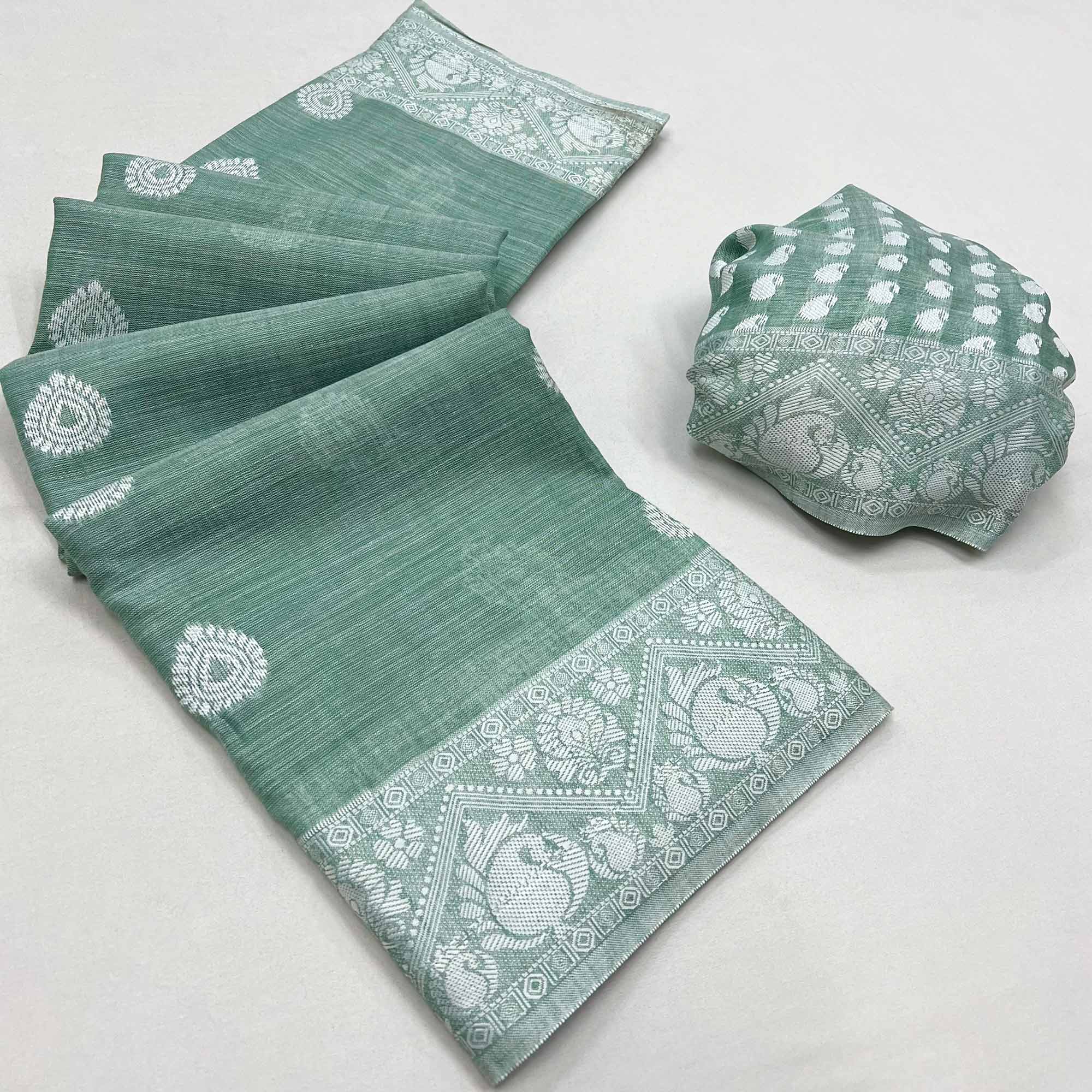 Green Woven Linen Saree