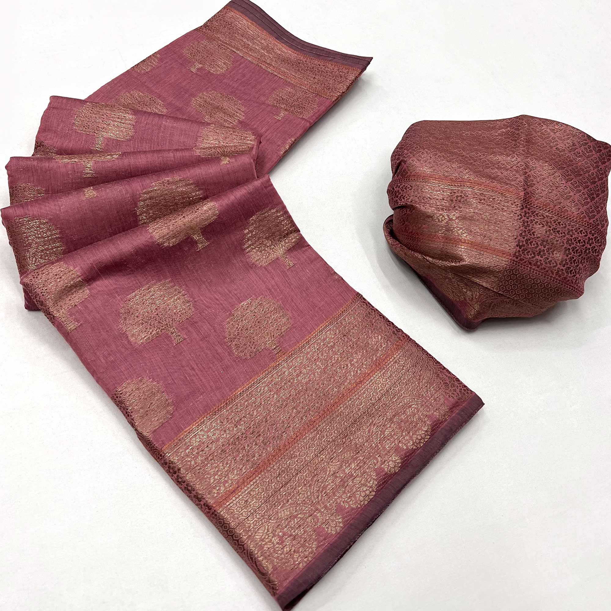 Pink Floral Woven Pure Cotton Saree