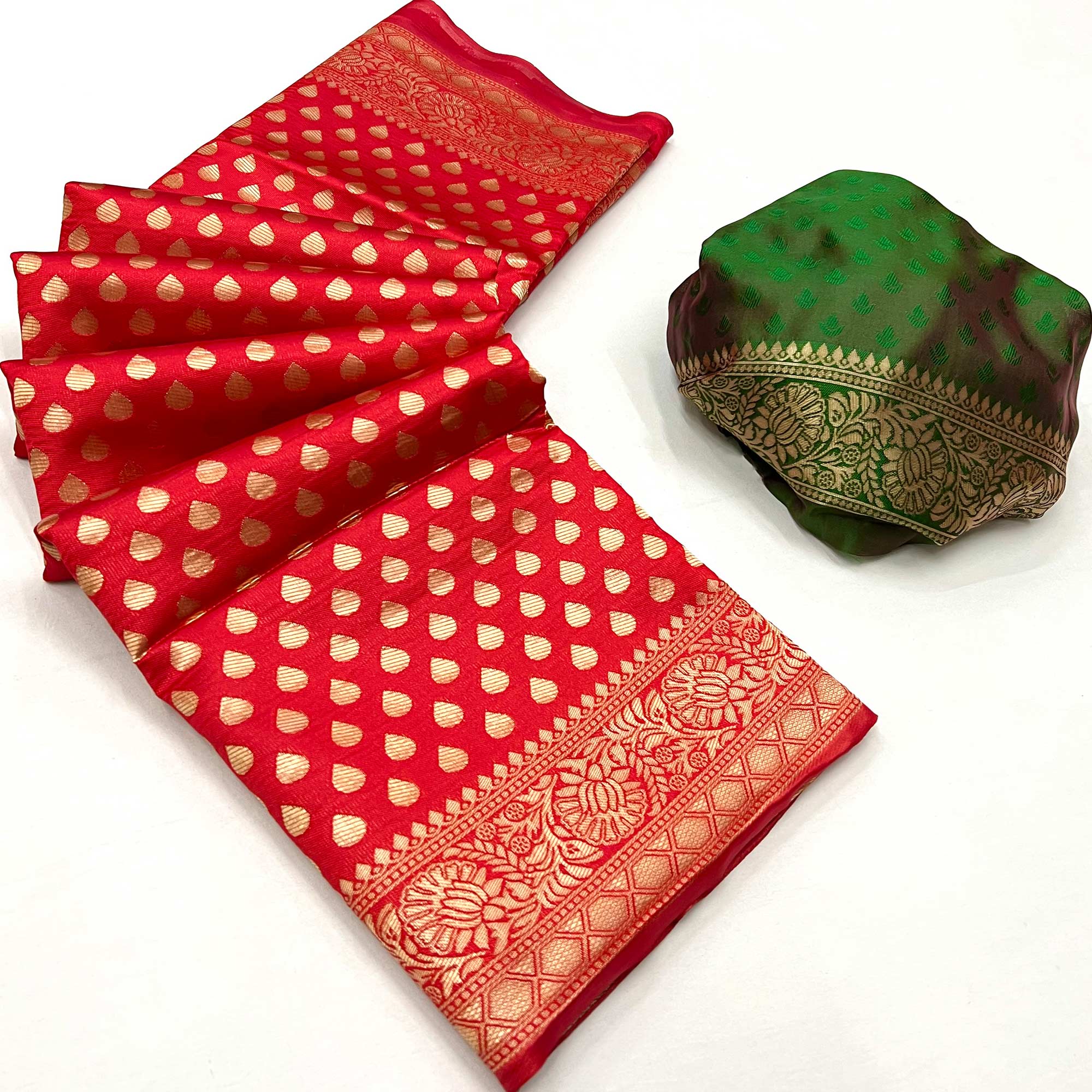 Red Floral Woven Banarasi Silk Saree