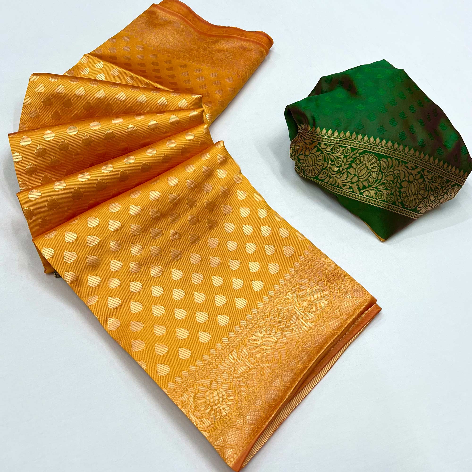 Yellow Floral Woven Banarasi Silk Saree