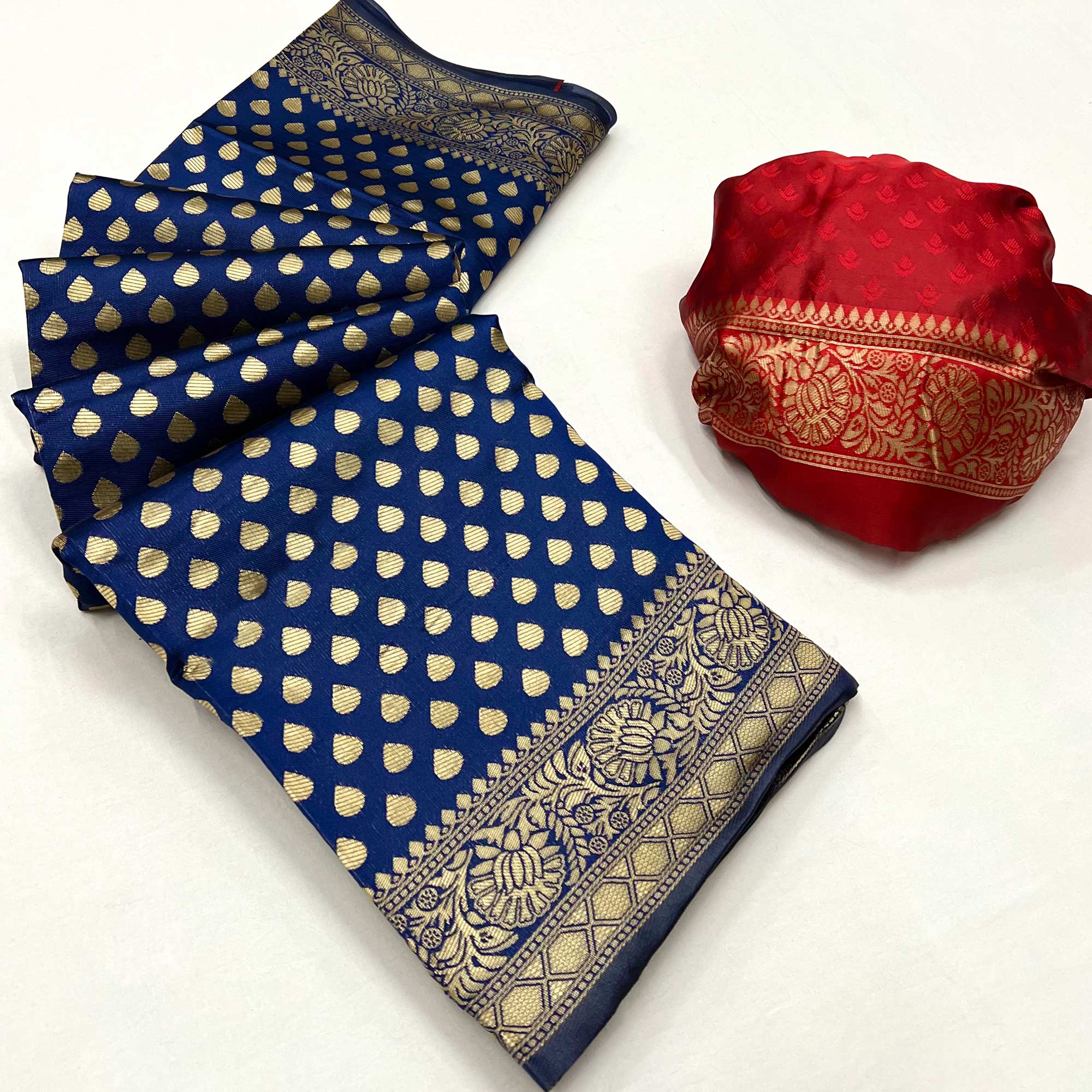 Navy Blue Floral Woven Banarasi Silk Saree