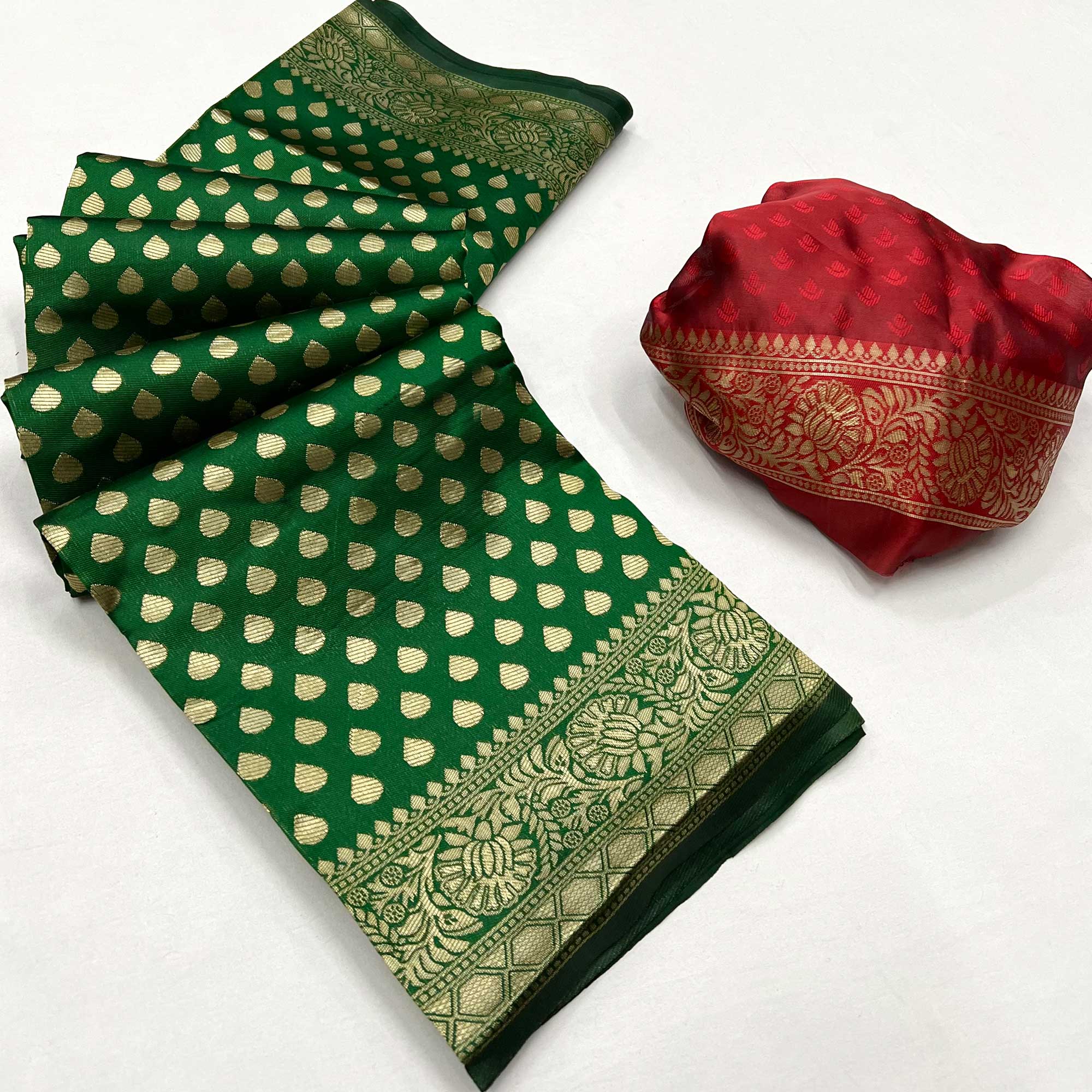 Green Floral Woven Banarasi Silk Saree