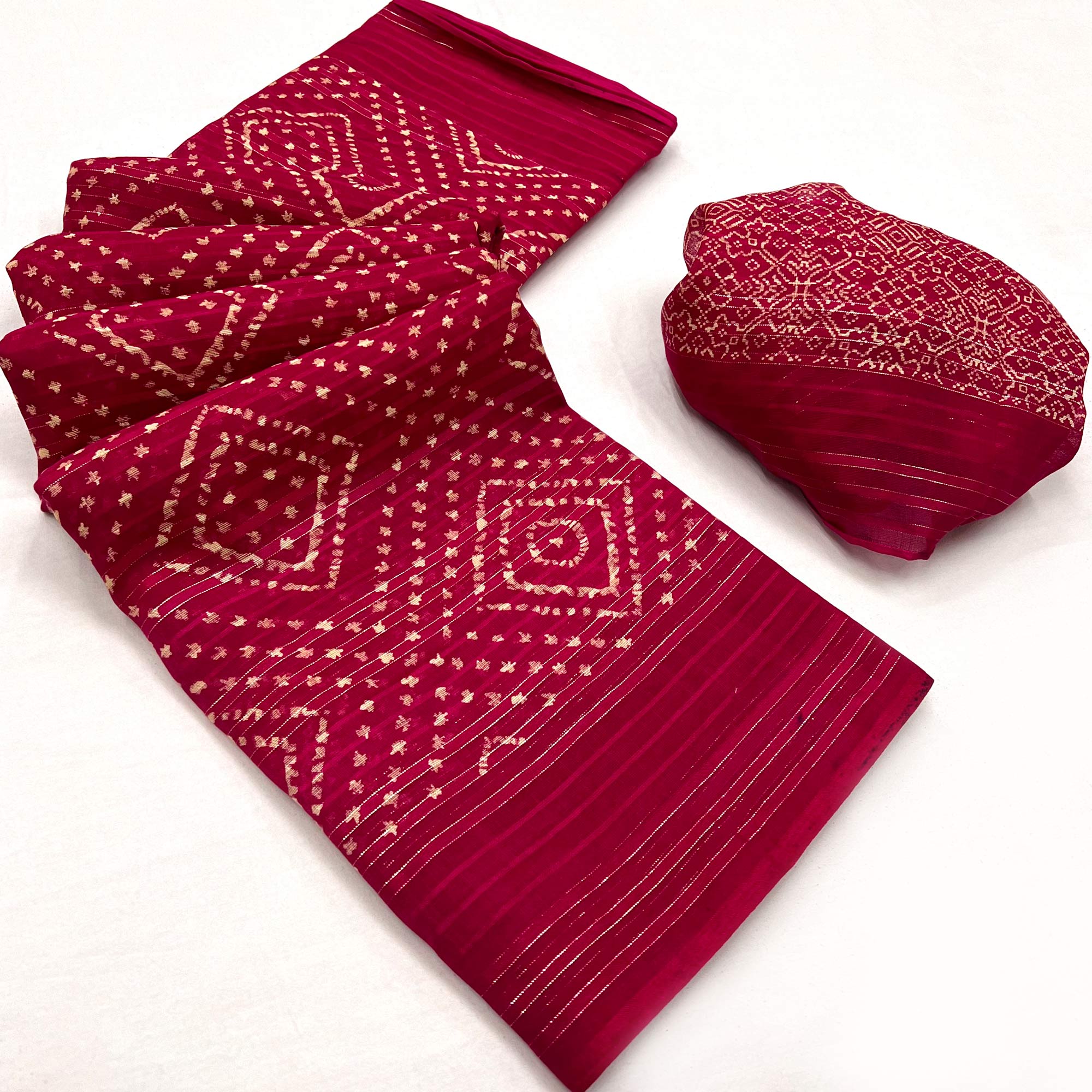 Pink Woven With Printed Linen Saree