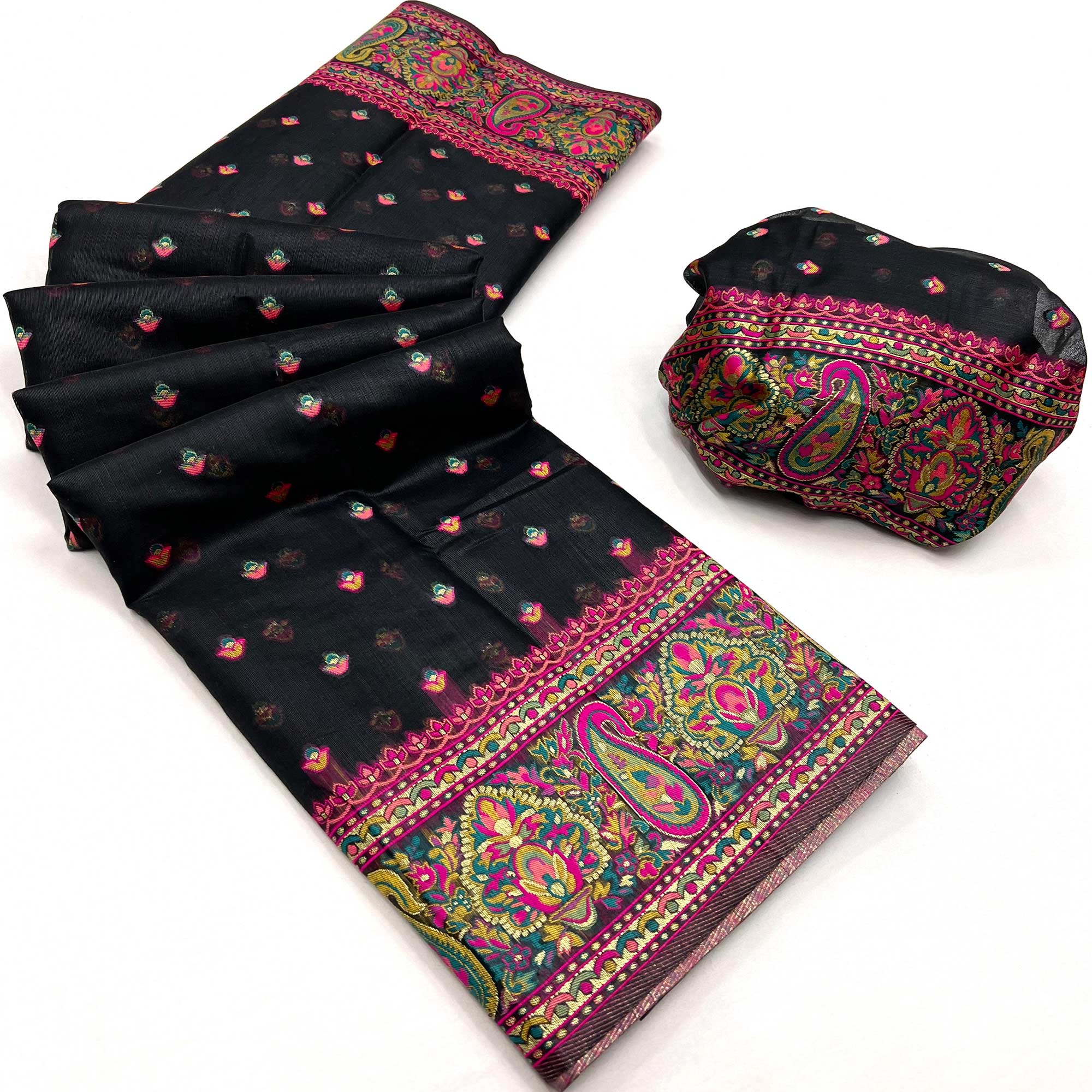 Black Floral Woven Pashmina Saree